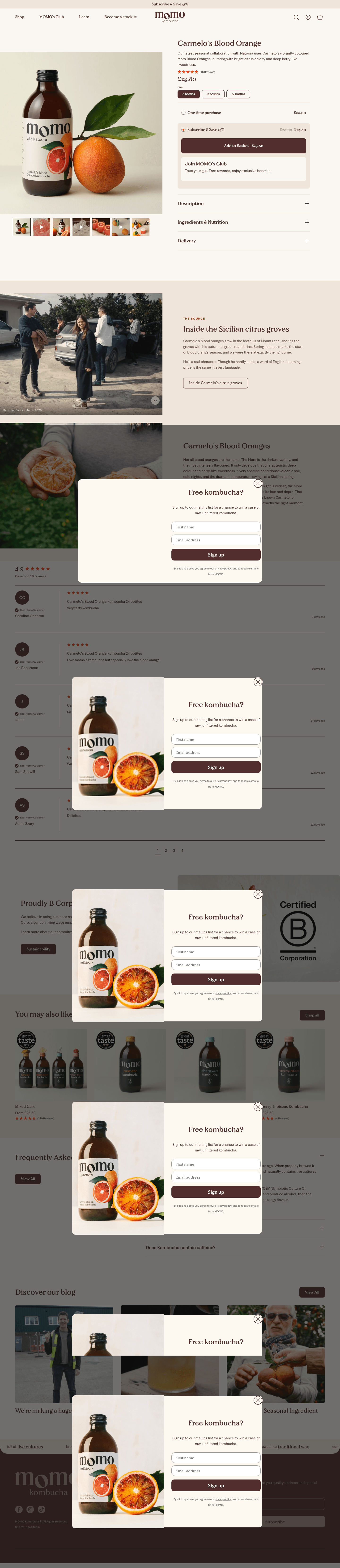 MOMO Kombucha landing page