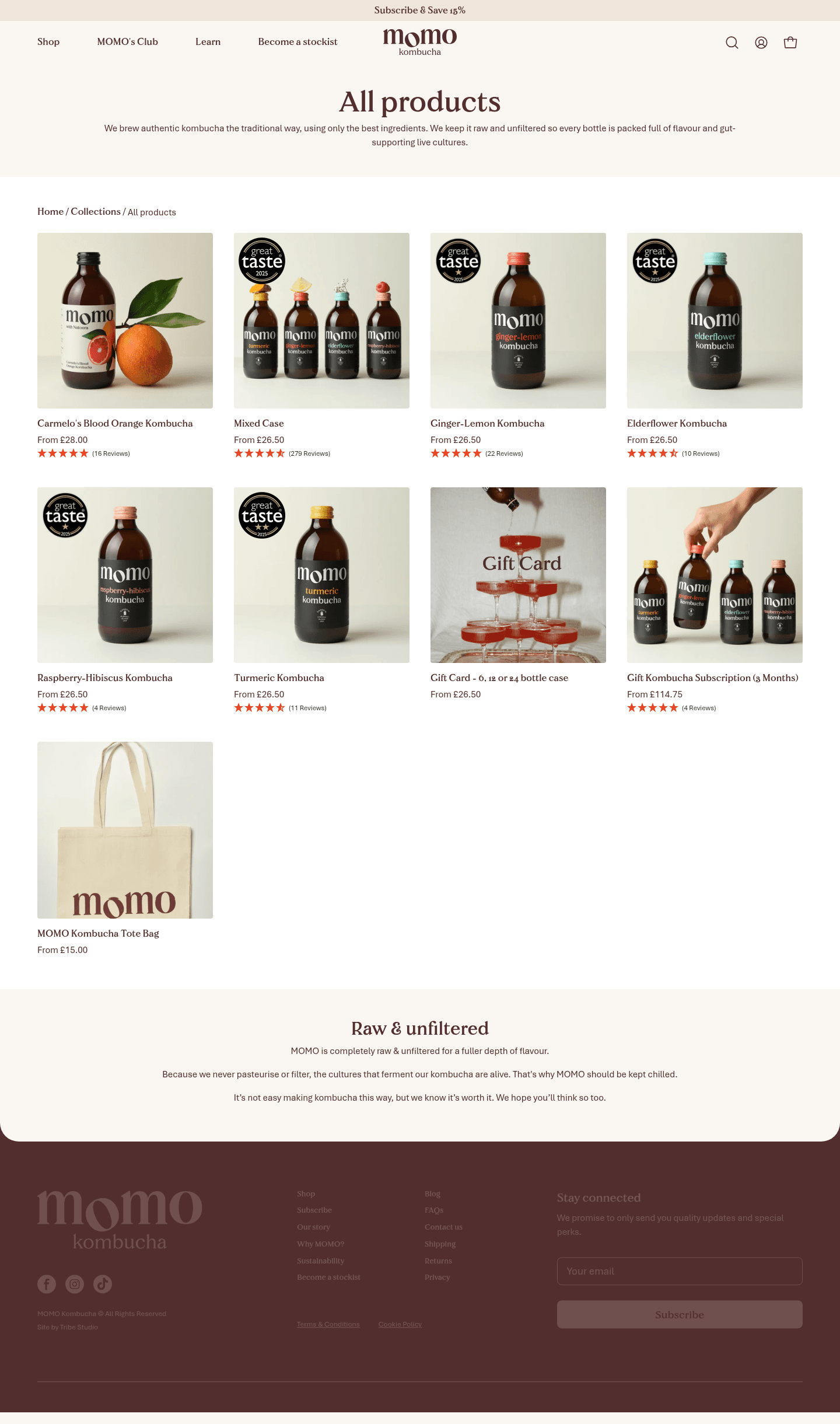 MOMO Kombucha landing page