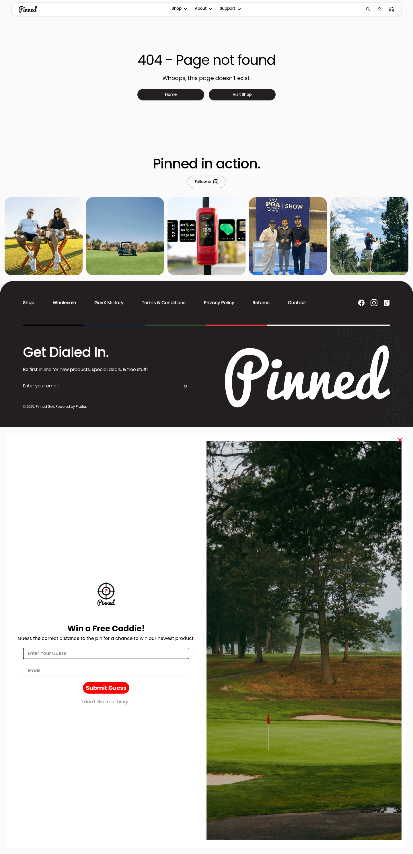 Pinned Golf landing page