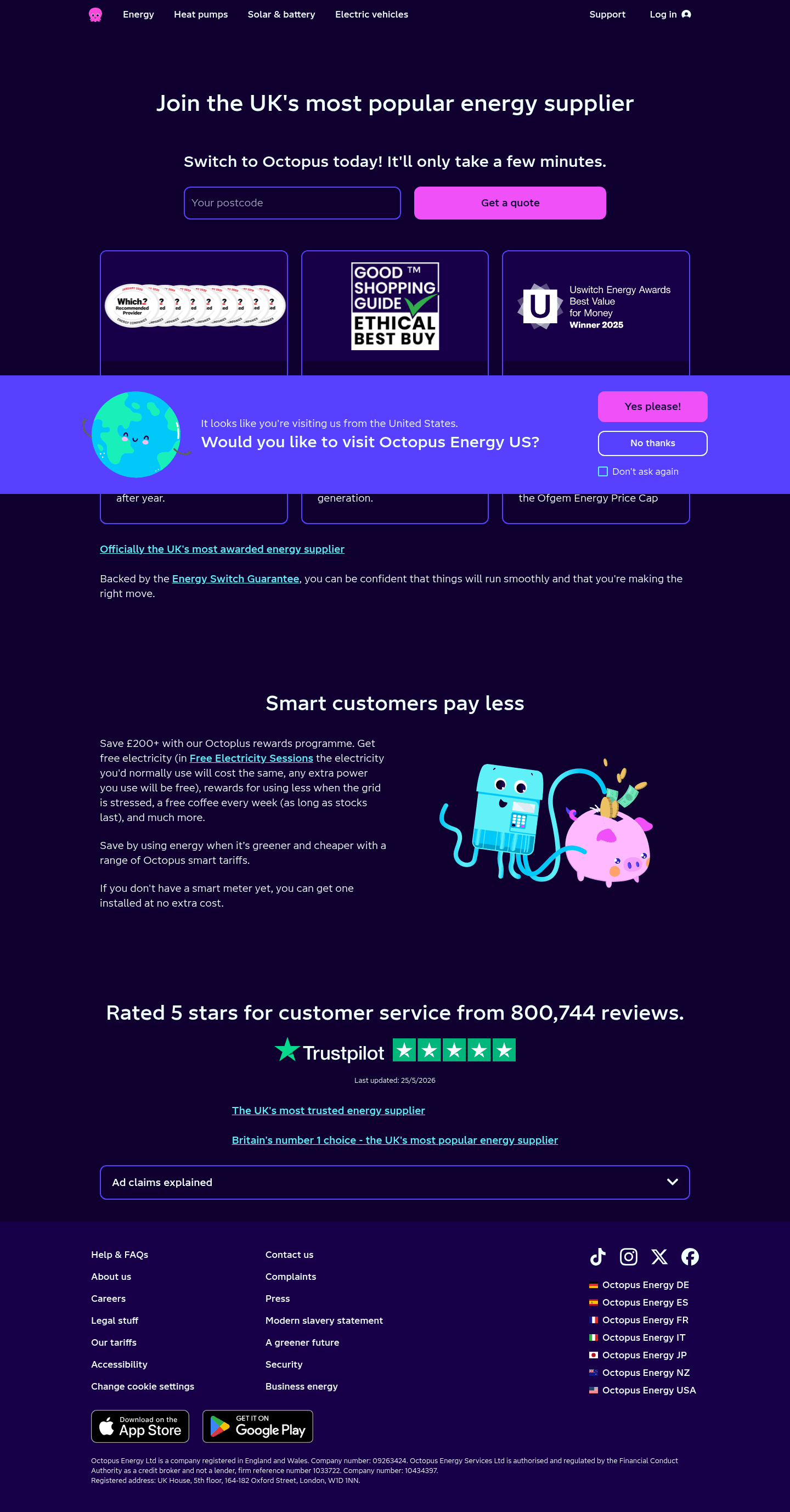 Octopus Energy landing page