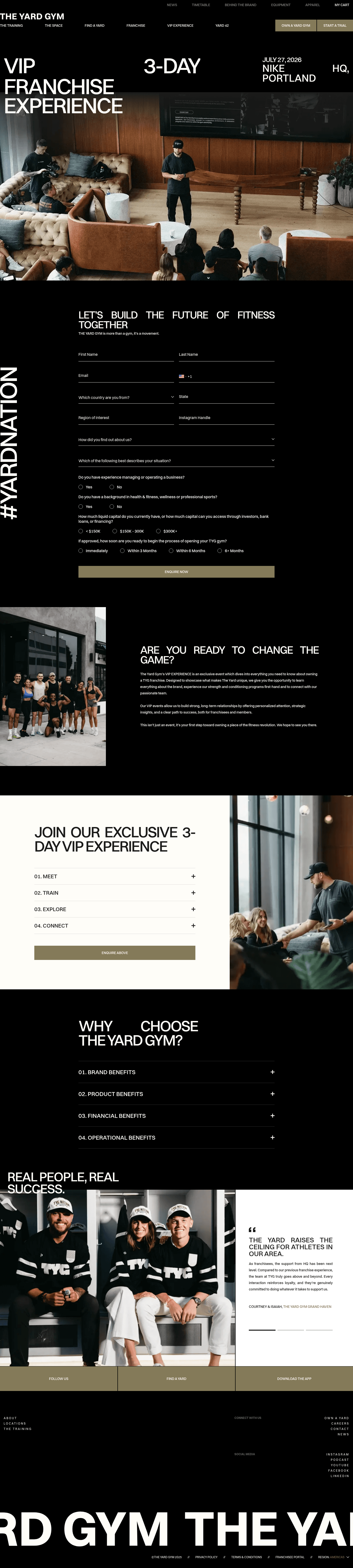 THE YARD GYM landing page