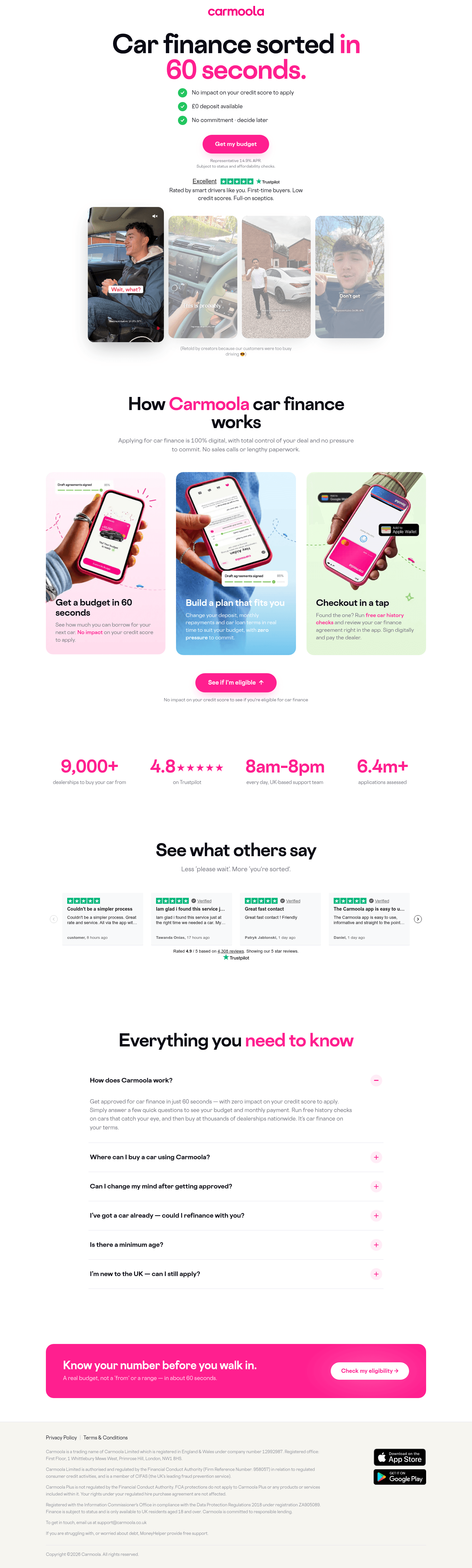 Carmoola landing page