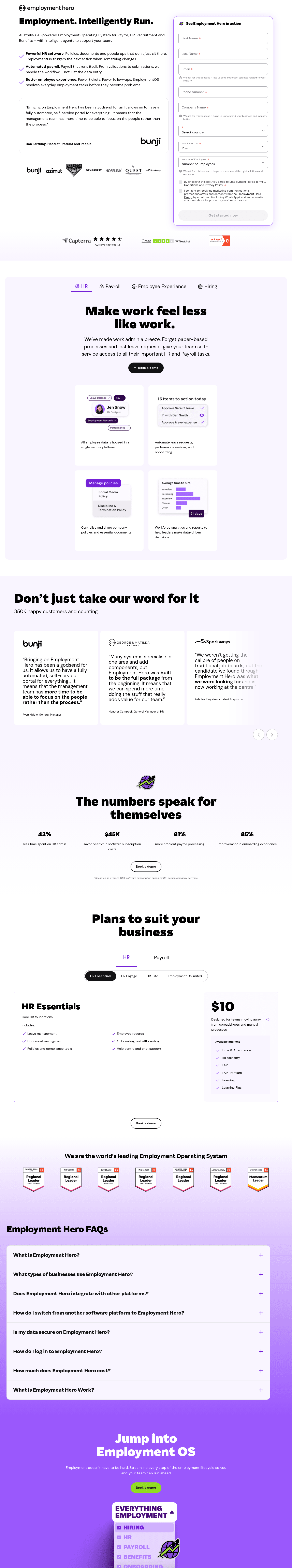 Employment Hero landing page