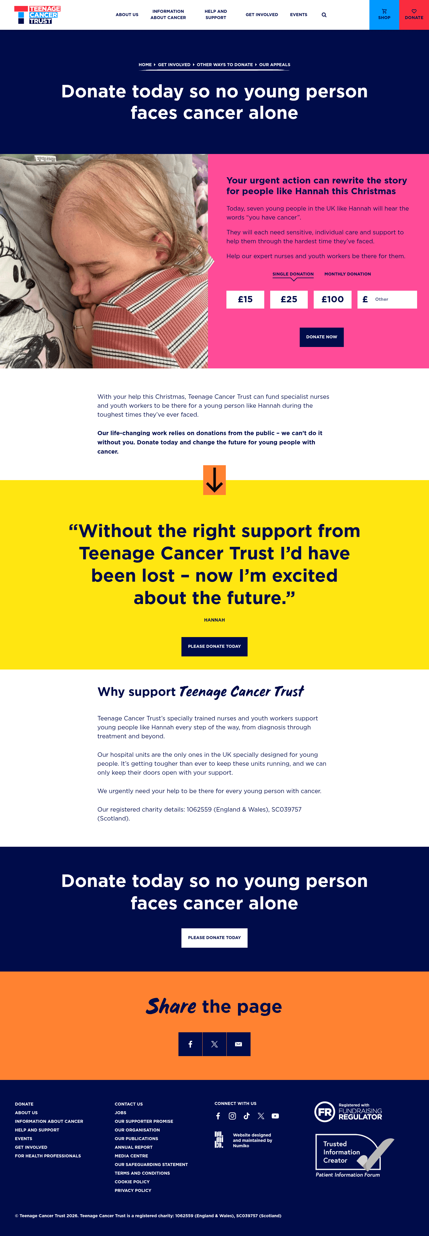 Teenage Cancer Trust landing page