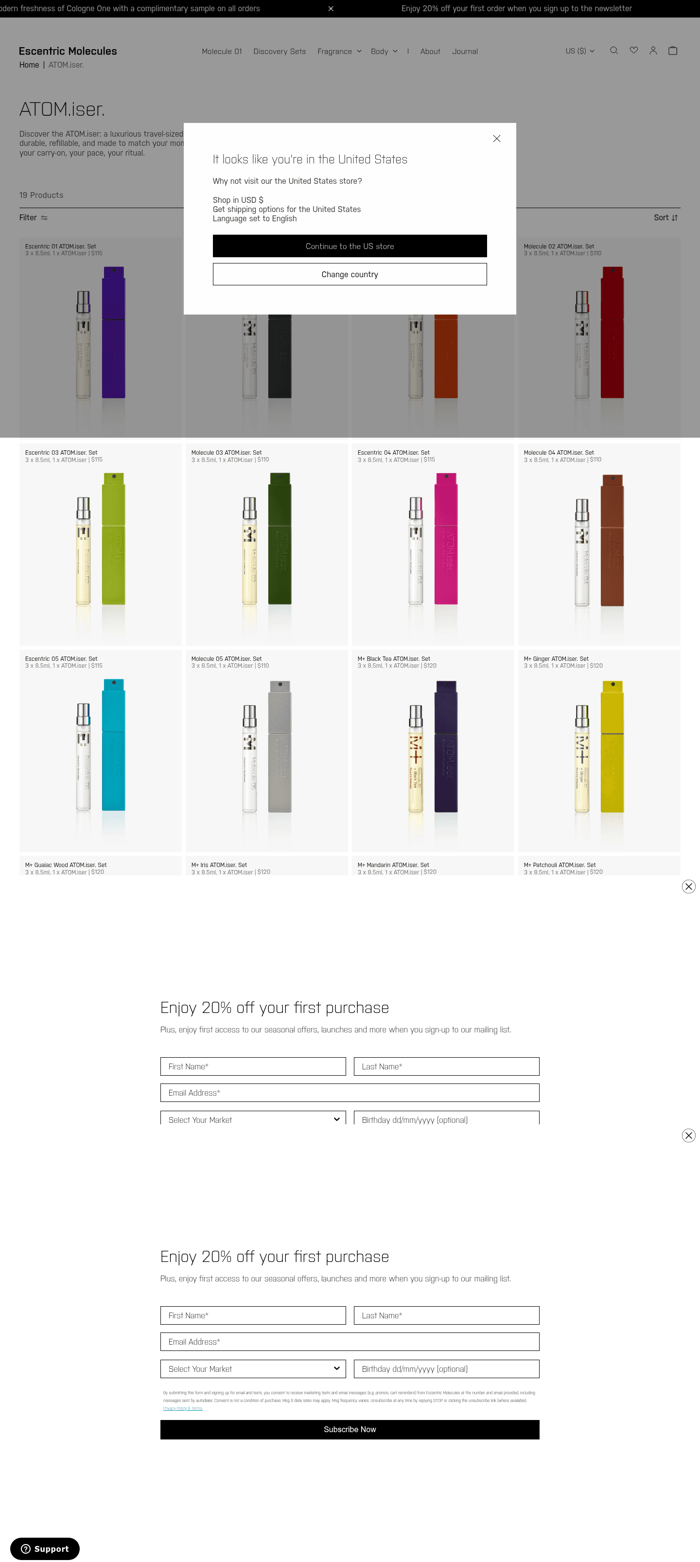 Escentric Molecules landing page