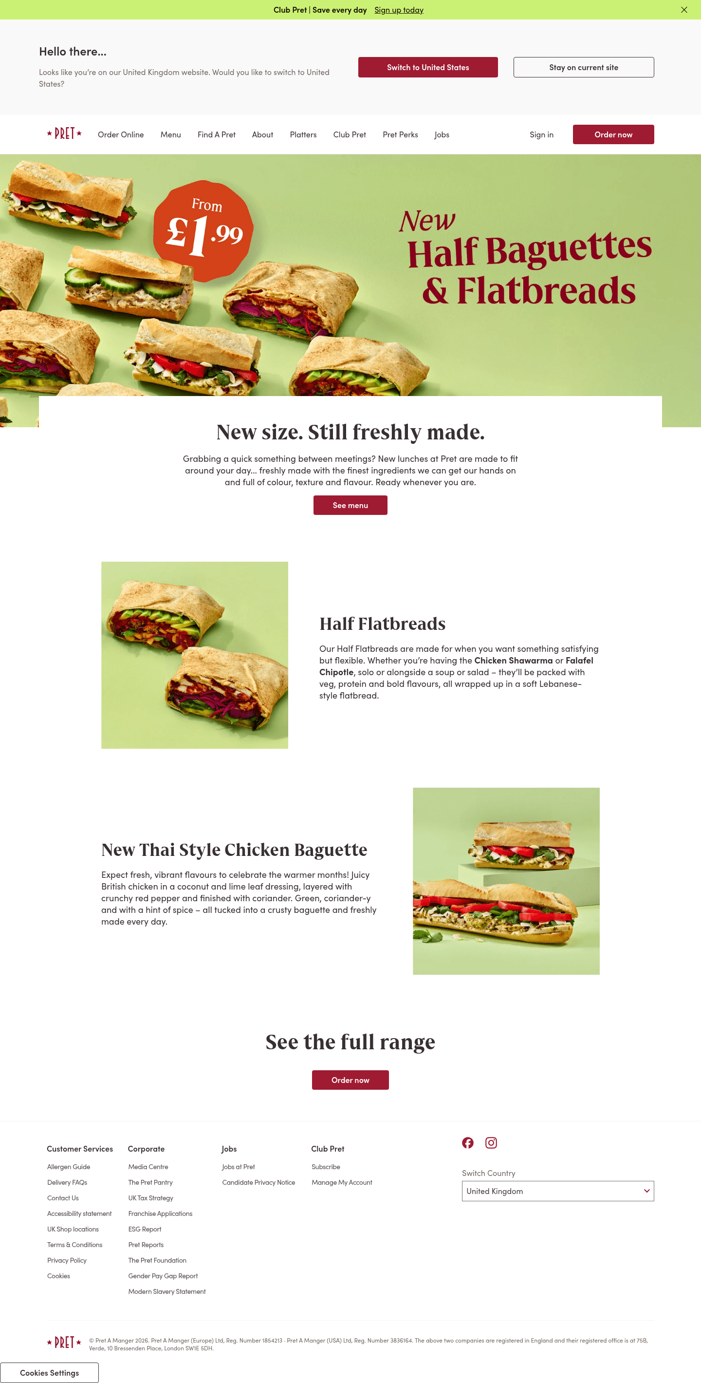 Pret A Manger landing page
