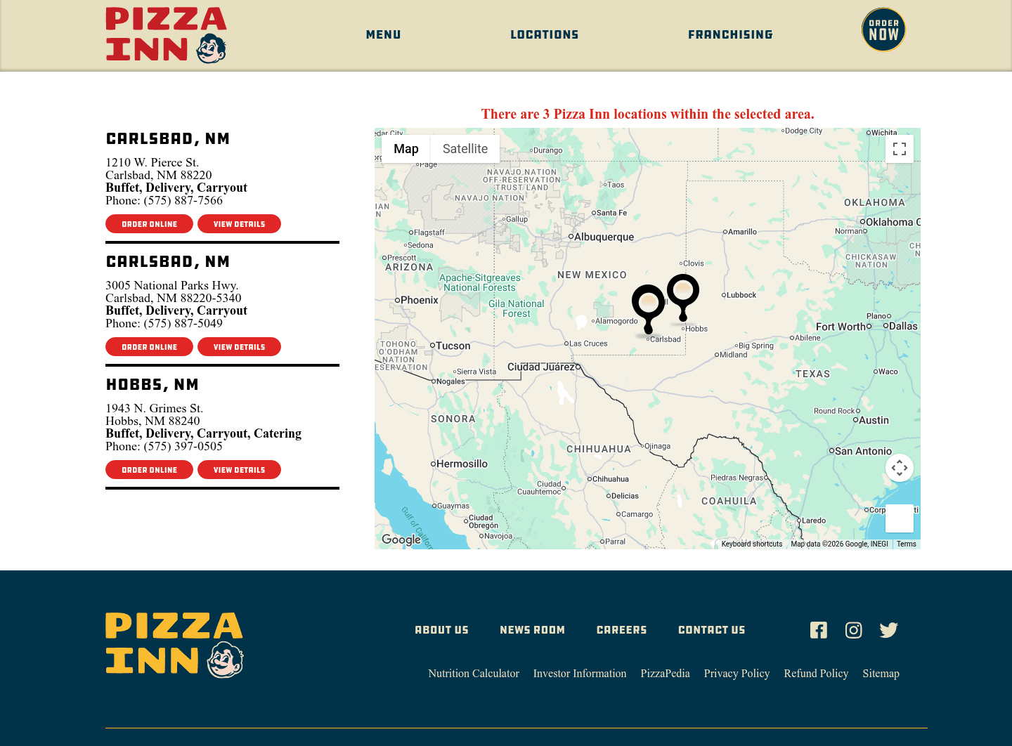 Pizza Inn landing page
