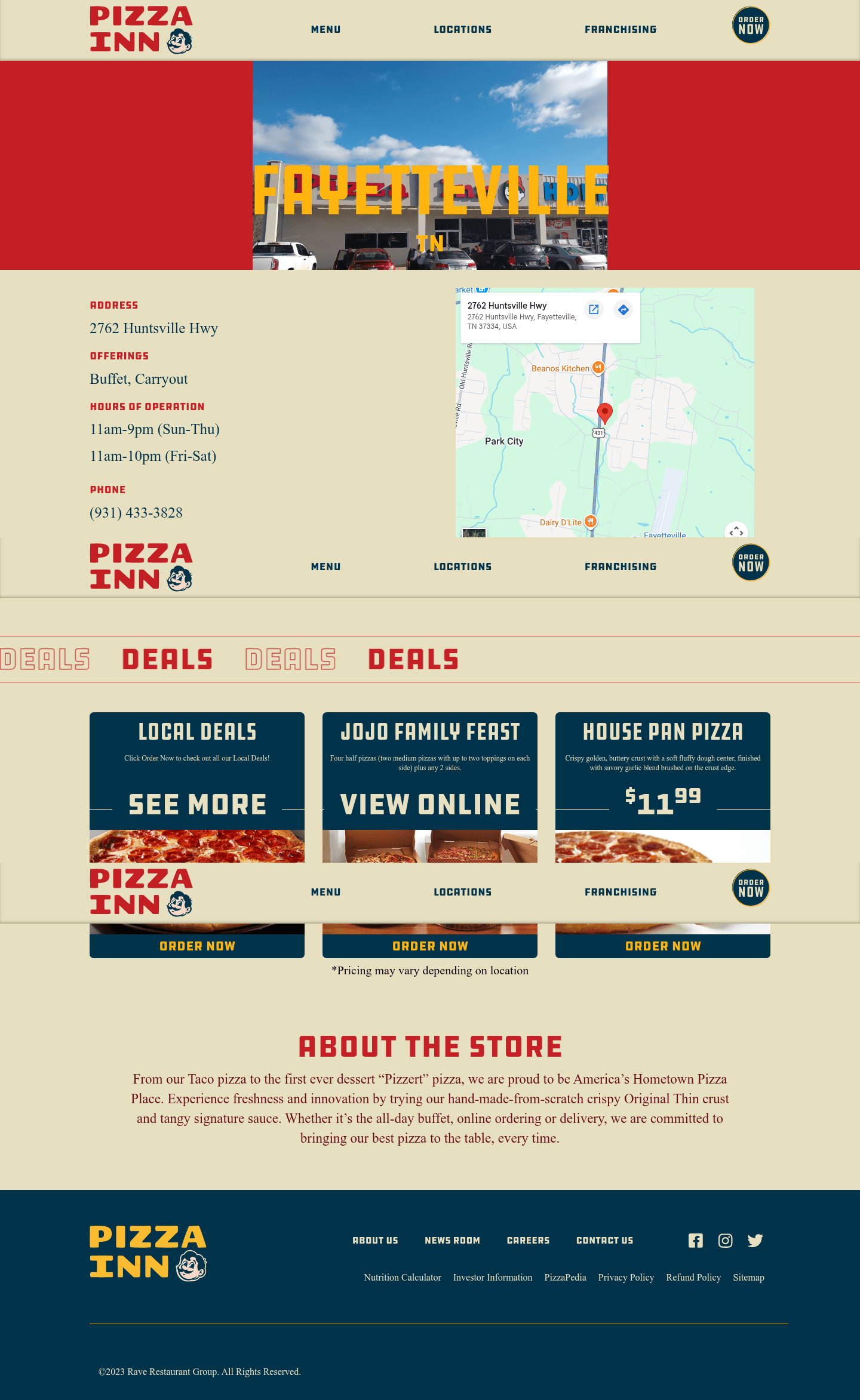 Pizza Inn landing page
