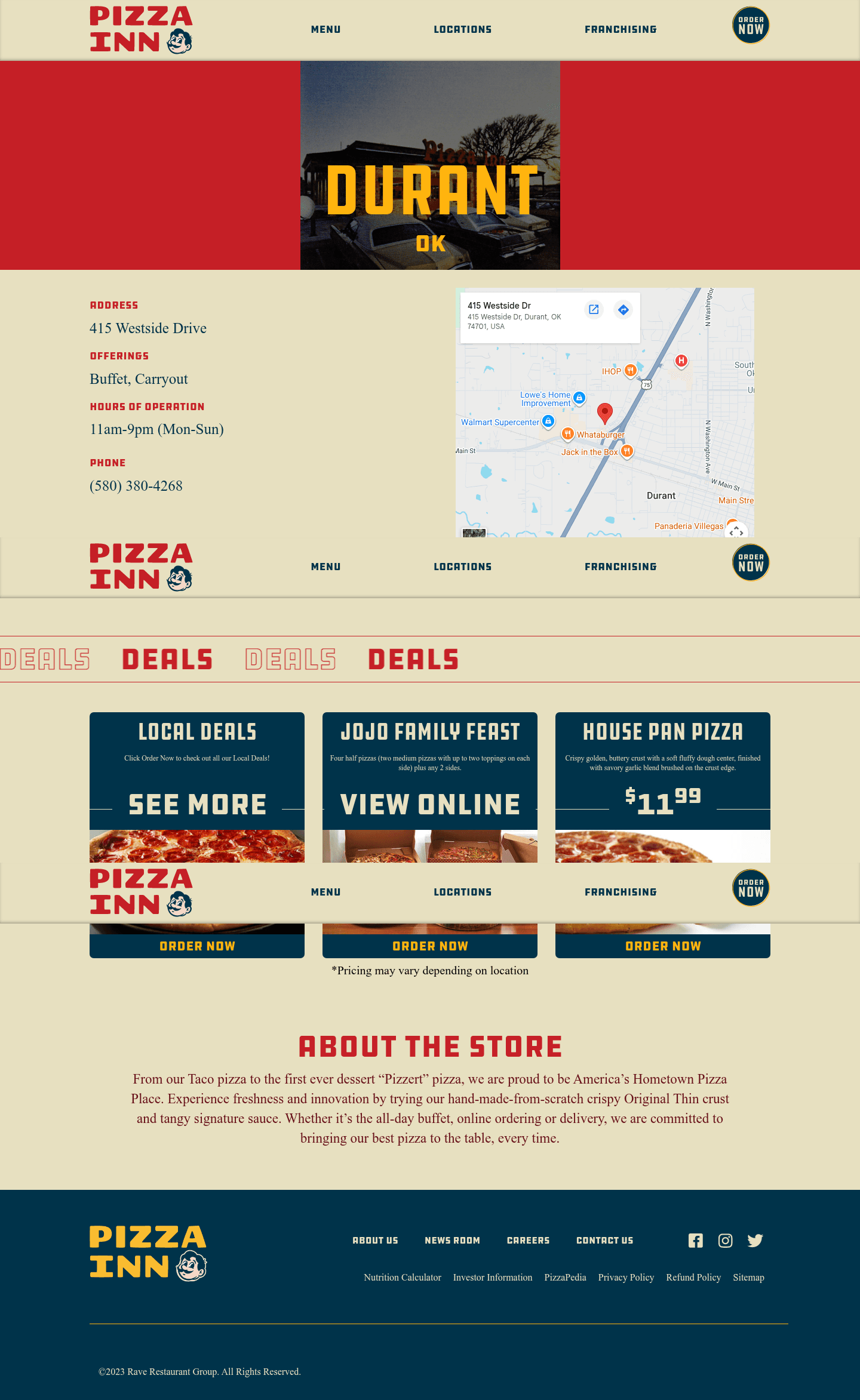 Pizza Inn landing page