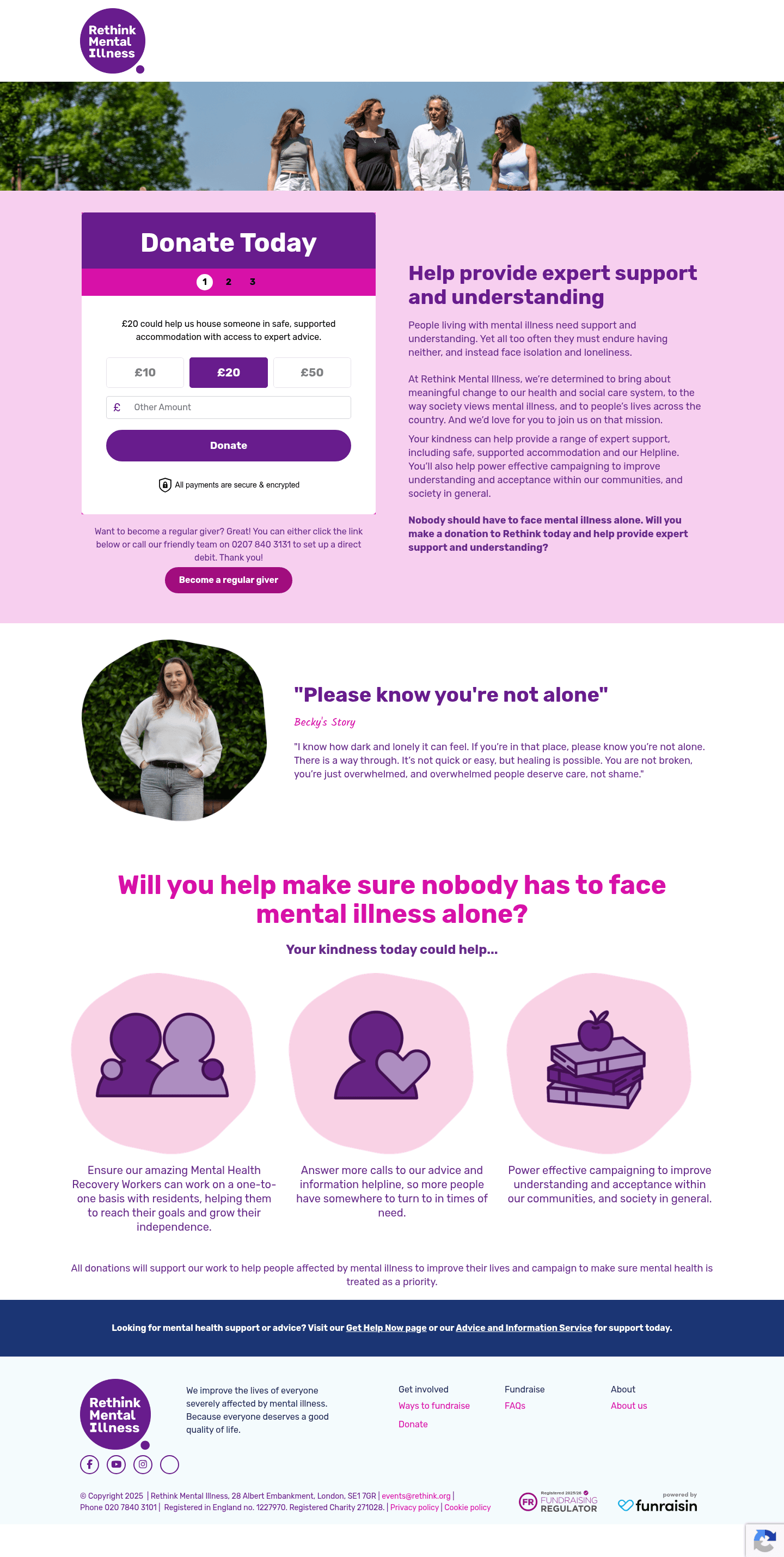 Rethink Mental Illness landing page
