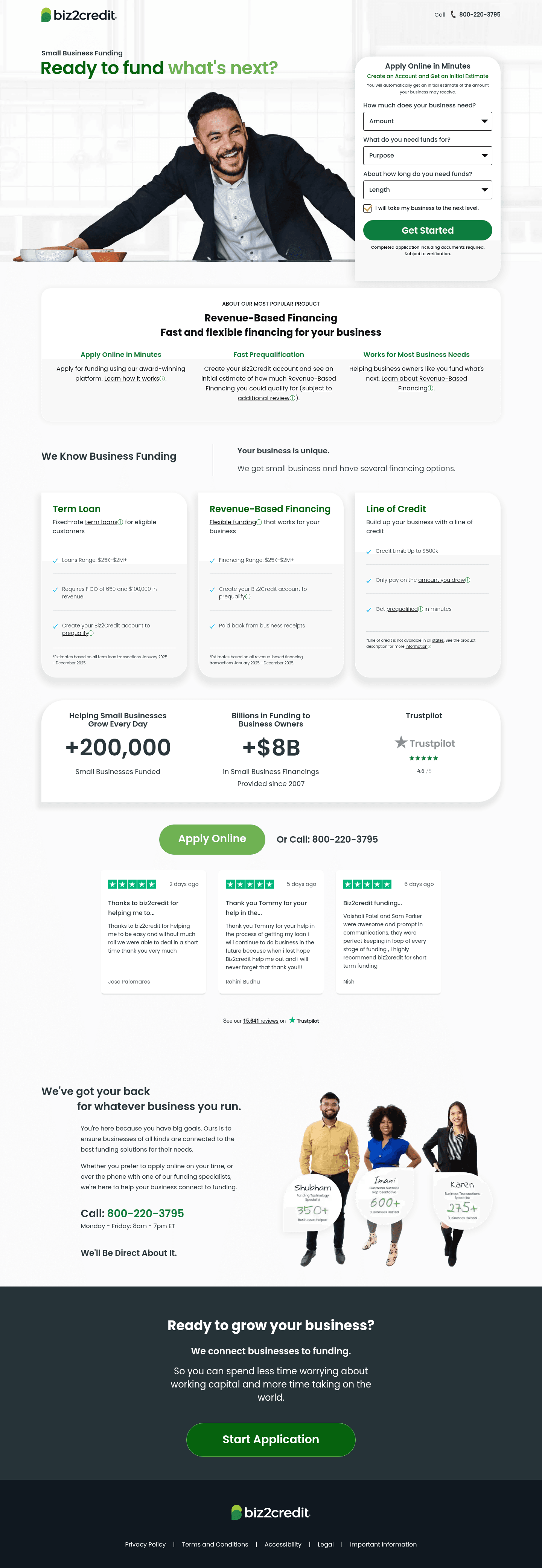Biz2Credit Inc landing page