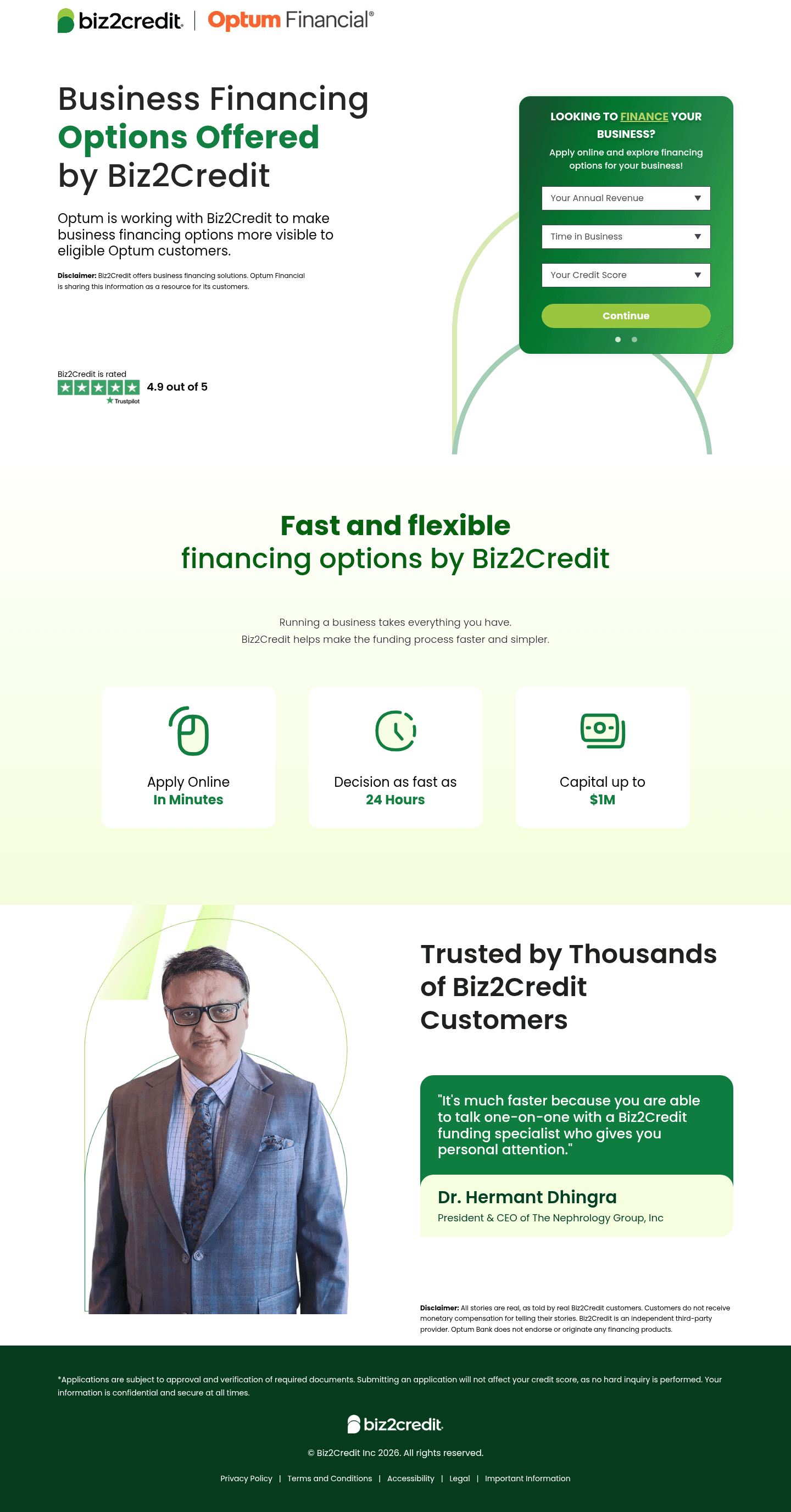 Biz2Credit Inc landing page