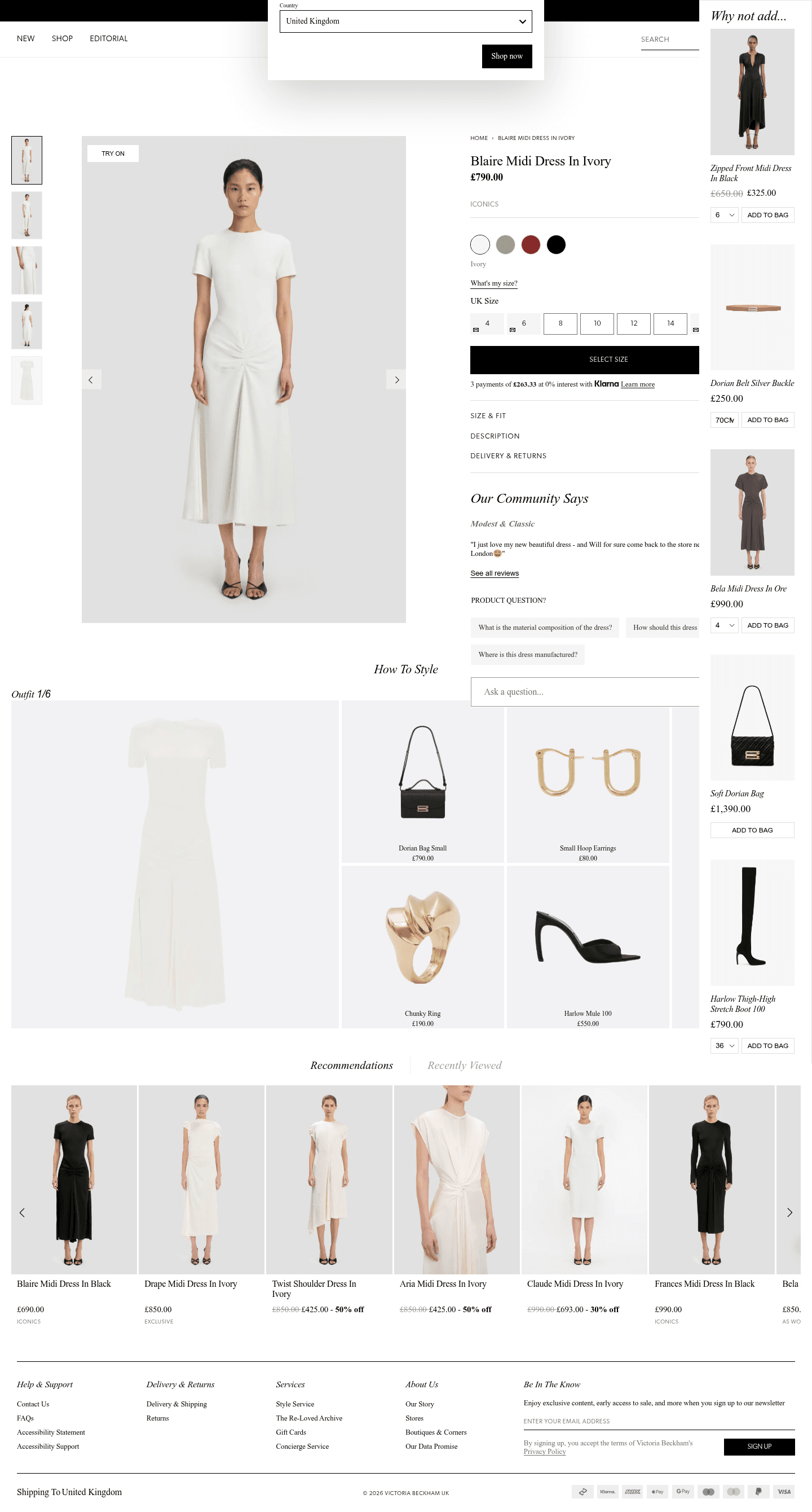 Victoria Beckham landing page