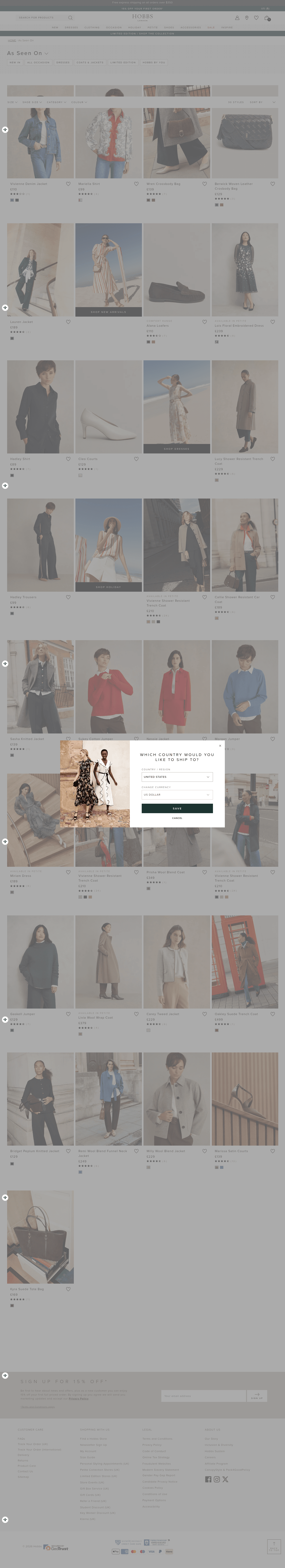 Hobbs London landing page