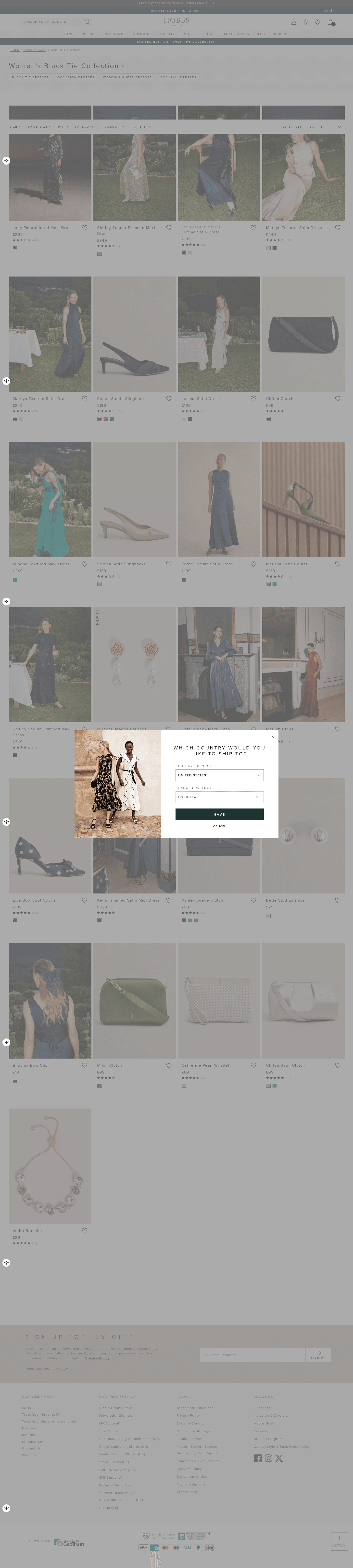 Hobbs London landing page