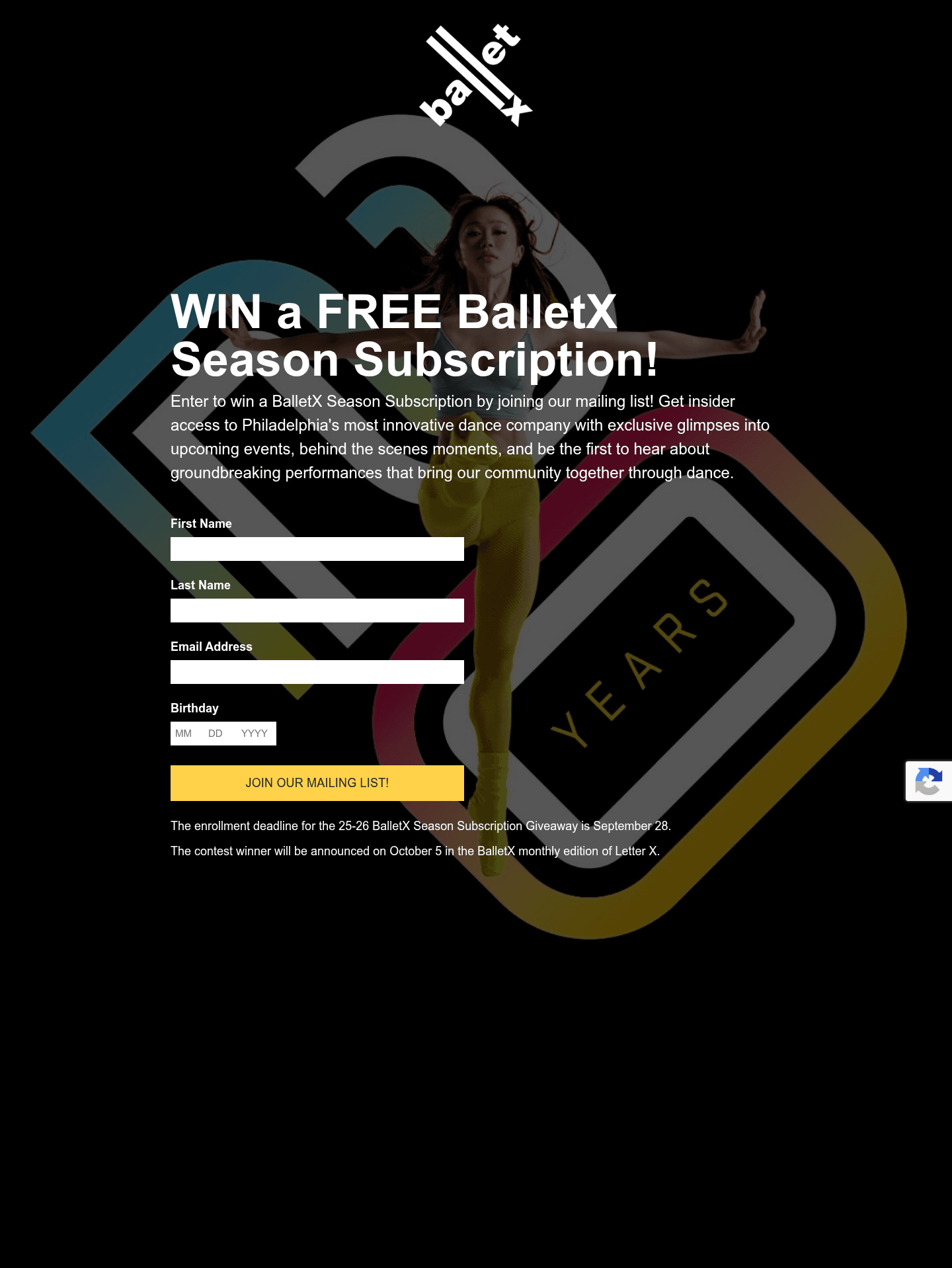 BalletX landing page