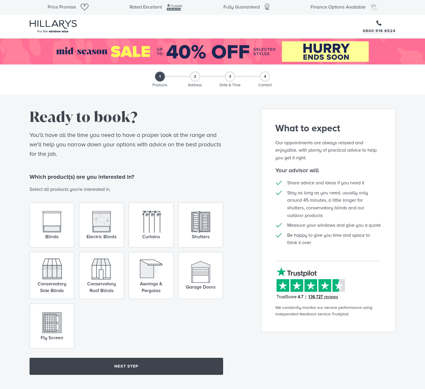 Hillarys landing page