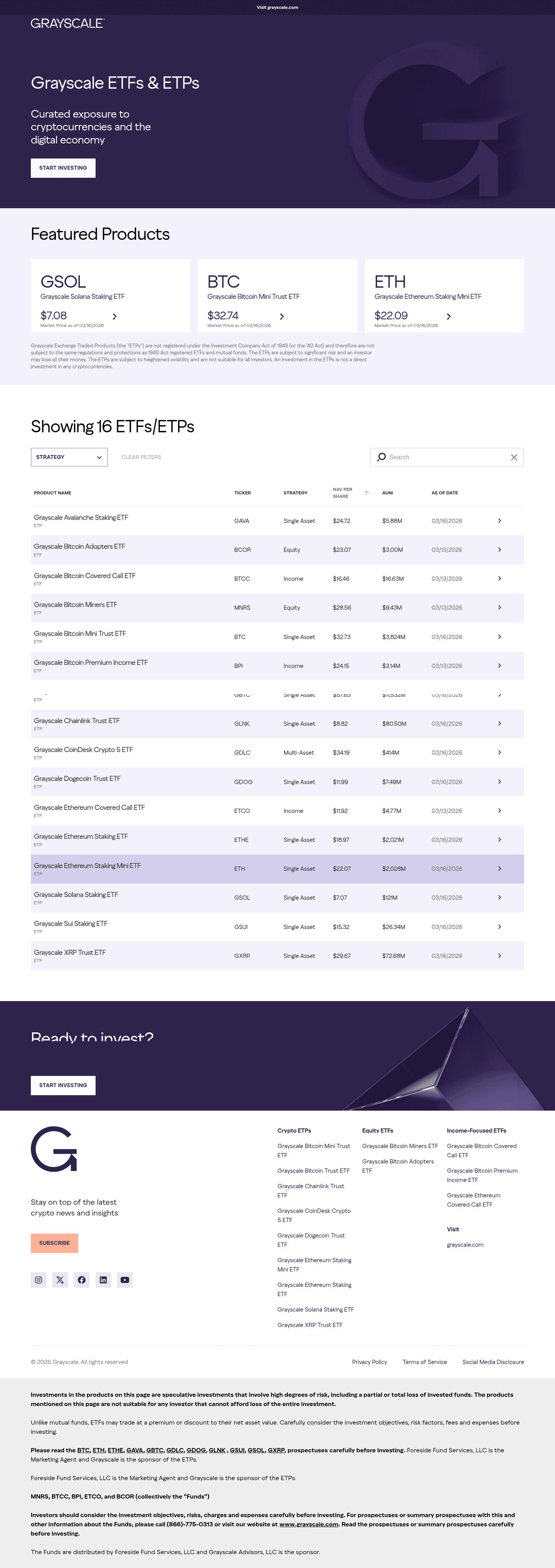 Grayscale Investments landing page