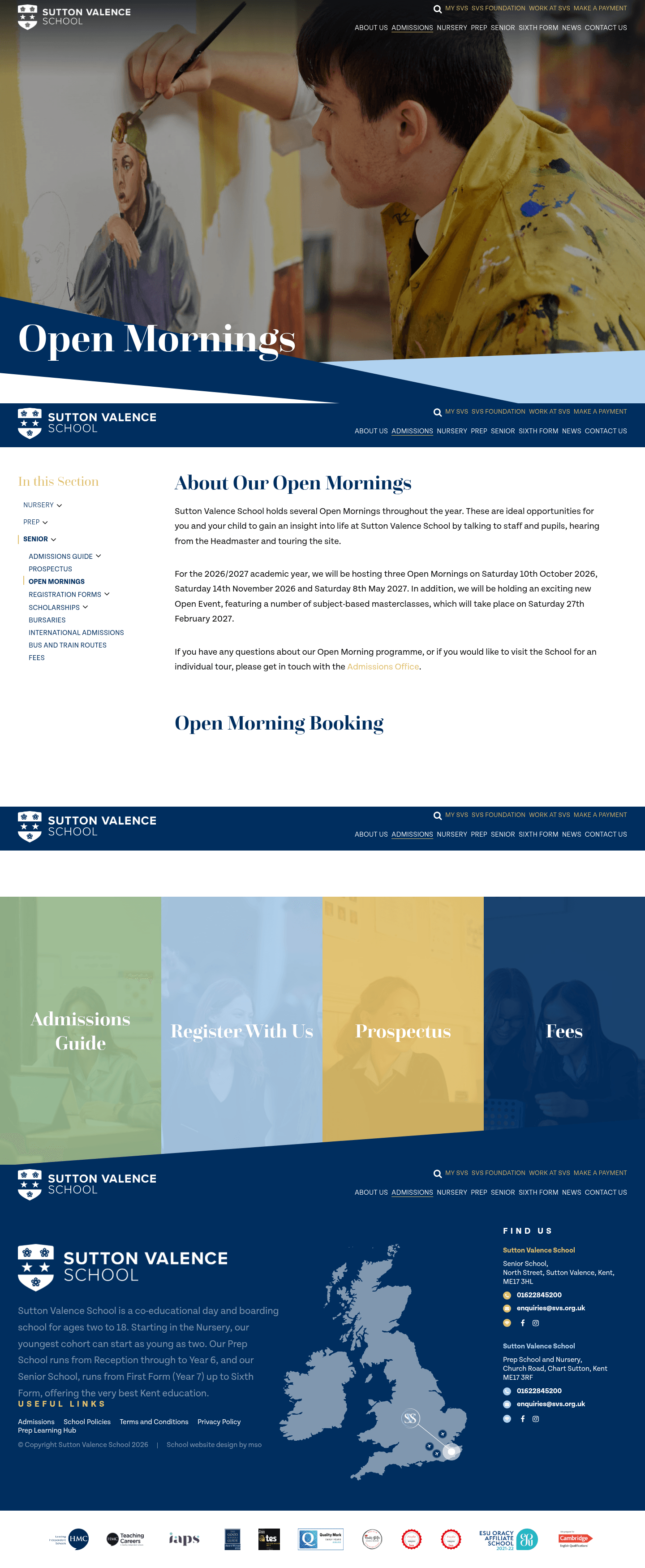 Sutton Valence School landing page