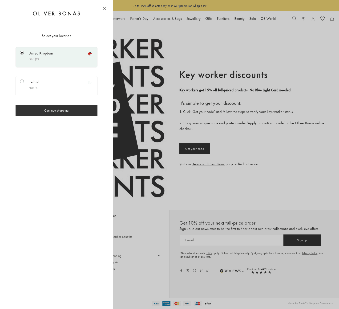 Oliver Bonas landing page
