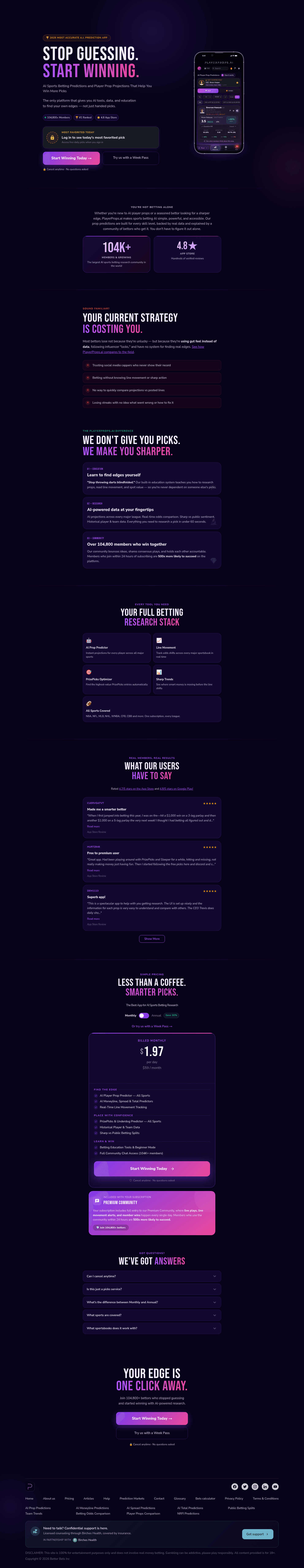 PlayerProps.ai landing page
