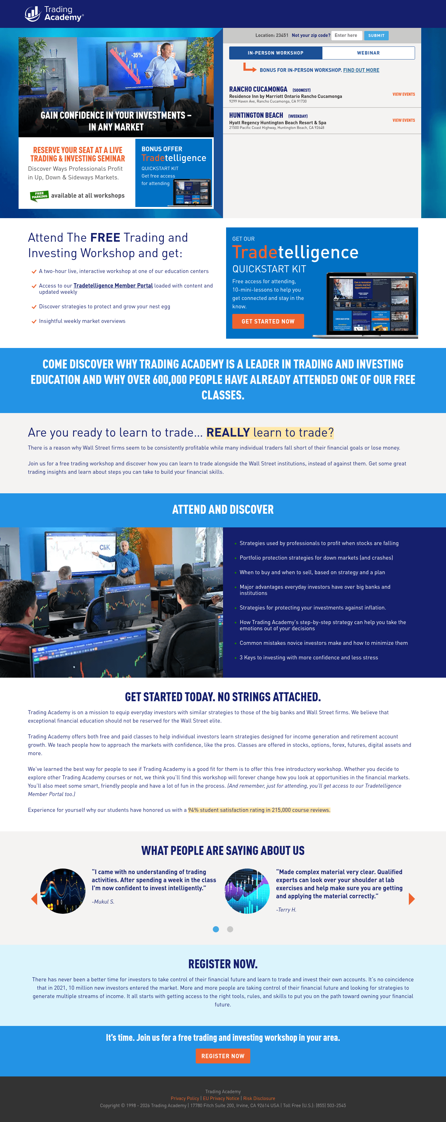 Trading Academy landing page