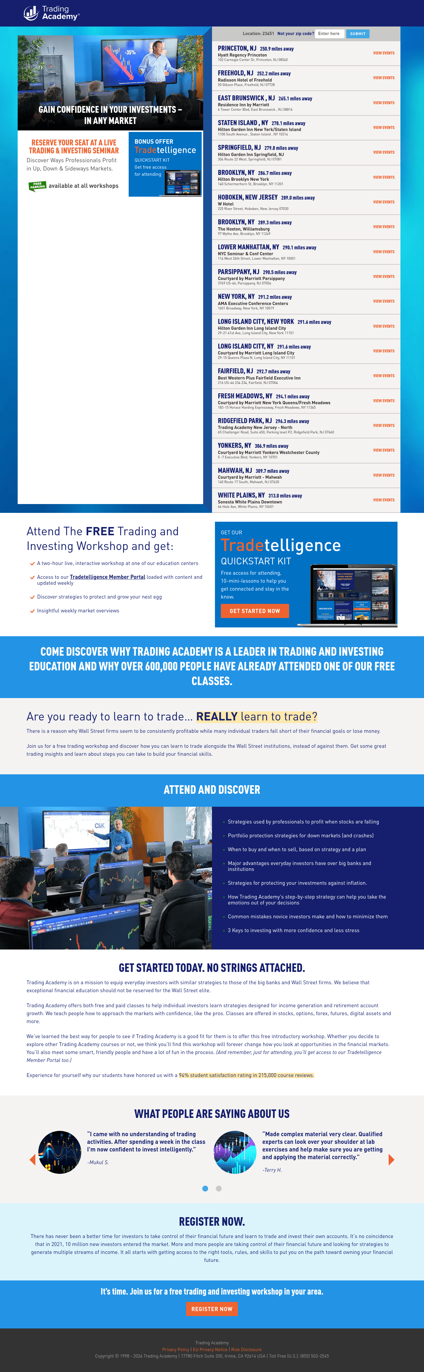 Trading Academy landing page