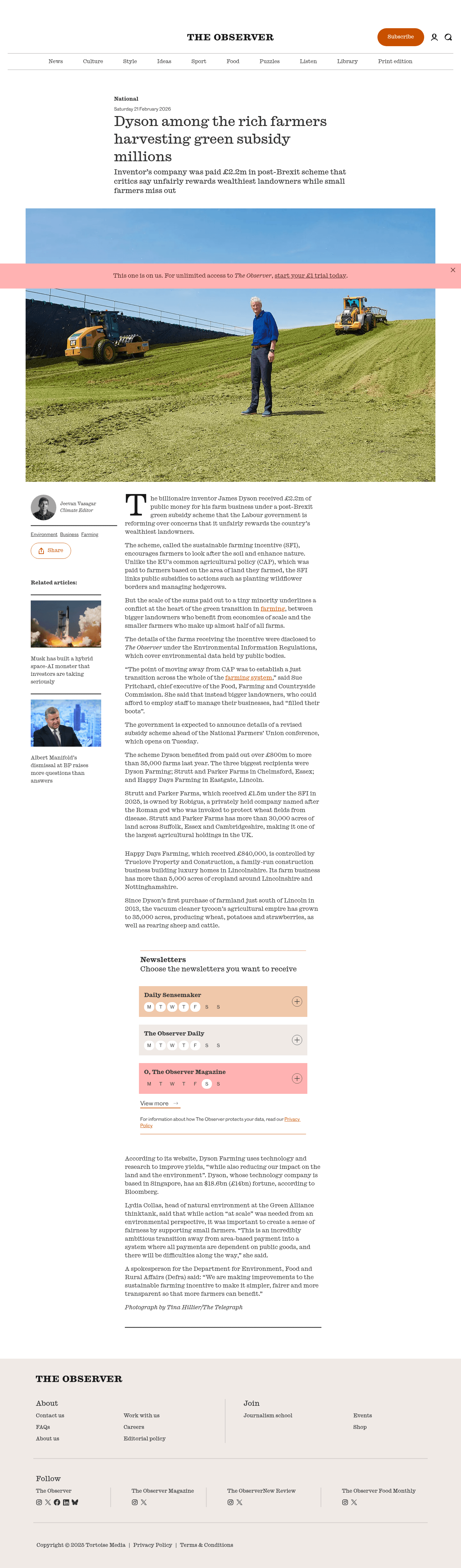 The Observer UK landing page
