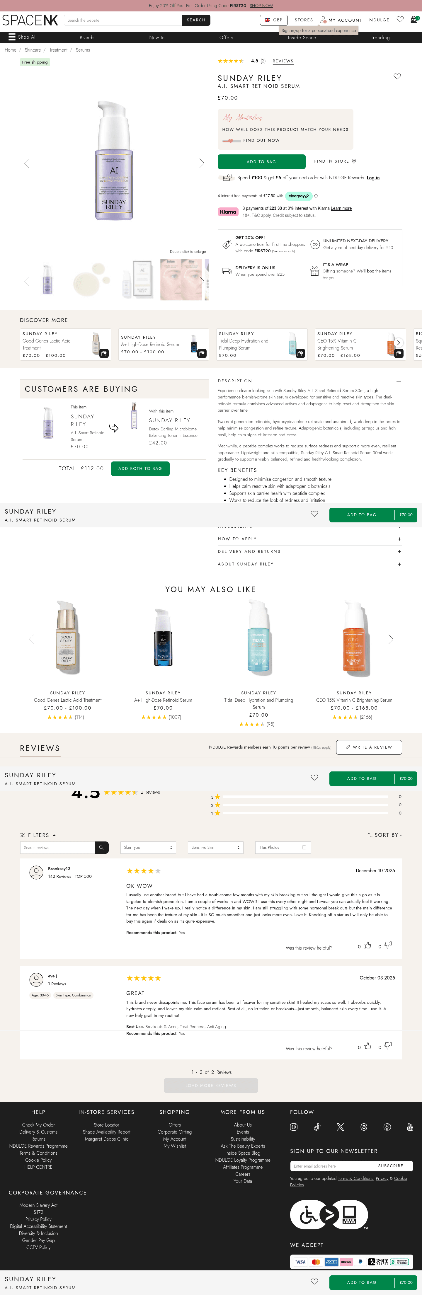 Sunday Riley landing page