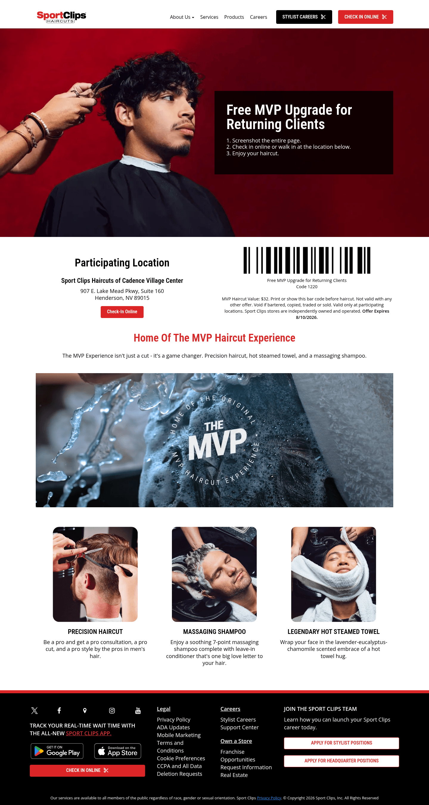 Sport Clips Riverton landing page