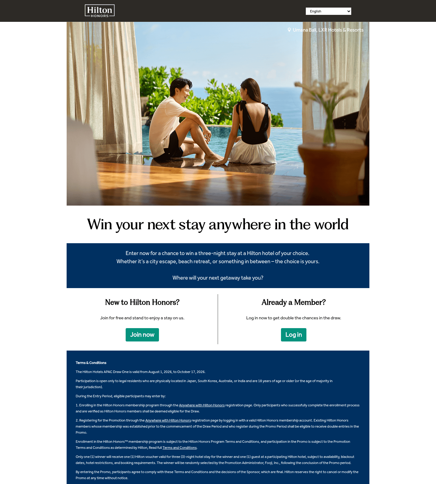 Waldorf Astoria Hotels & Resorts landing page