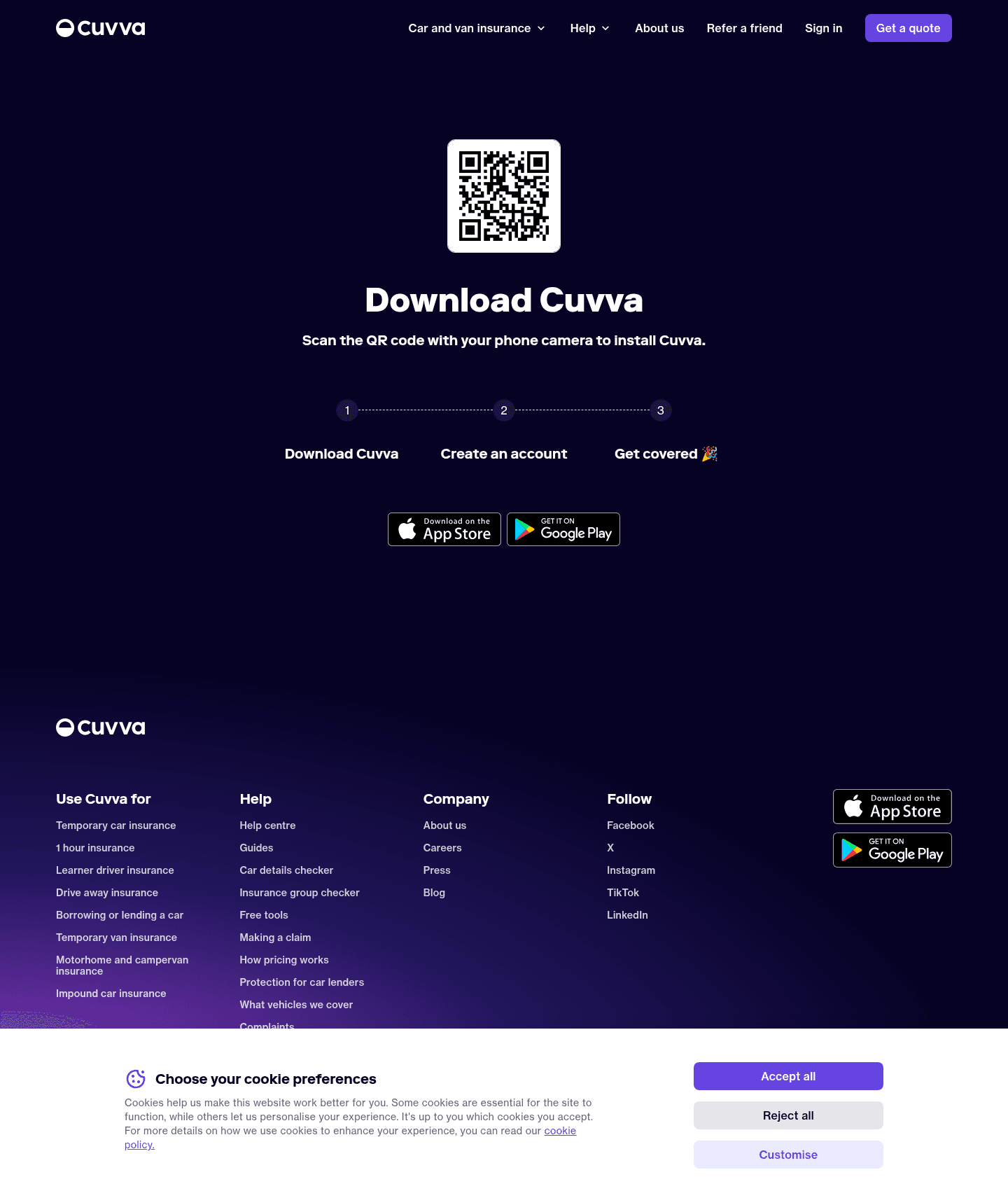 Cuvva landing page
