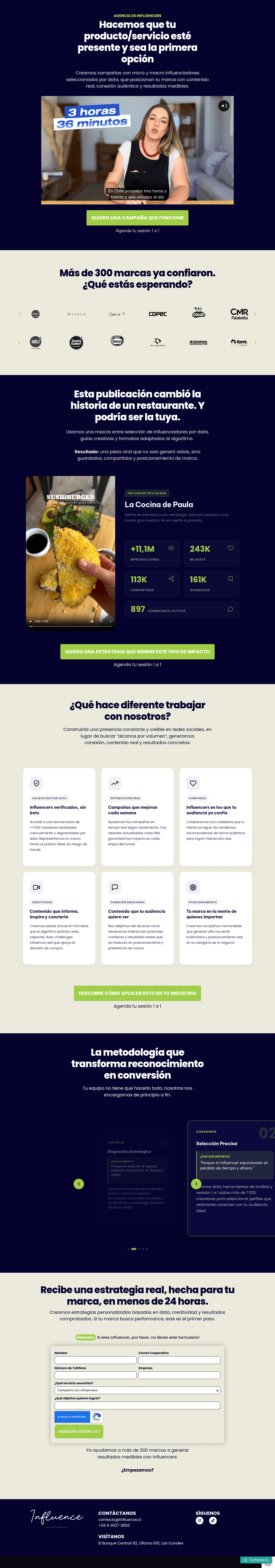 Influence landing page