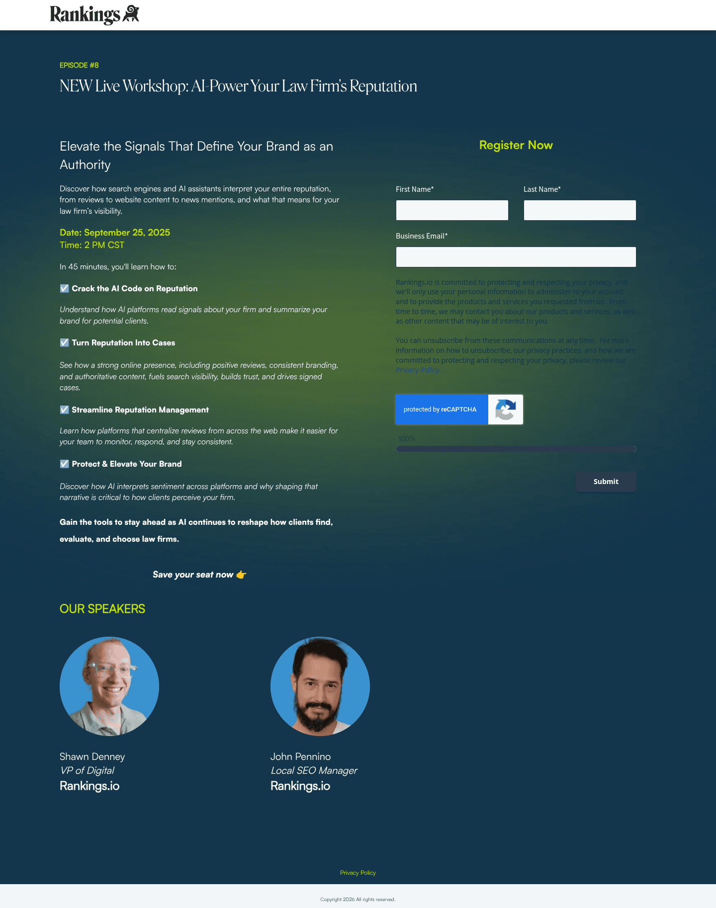 Rankings landing page