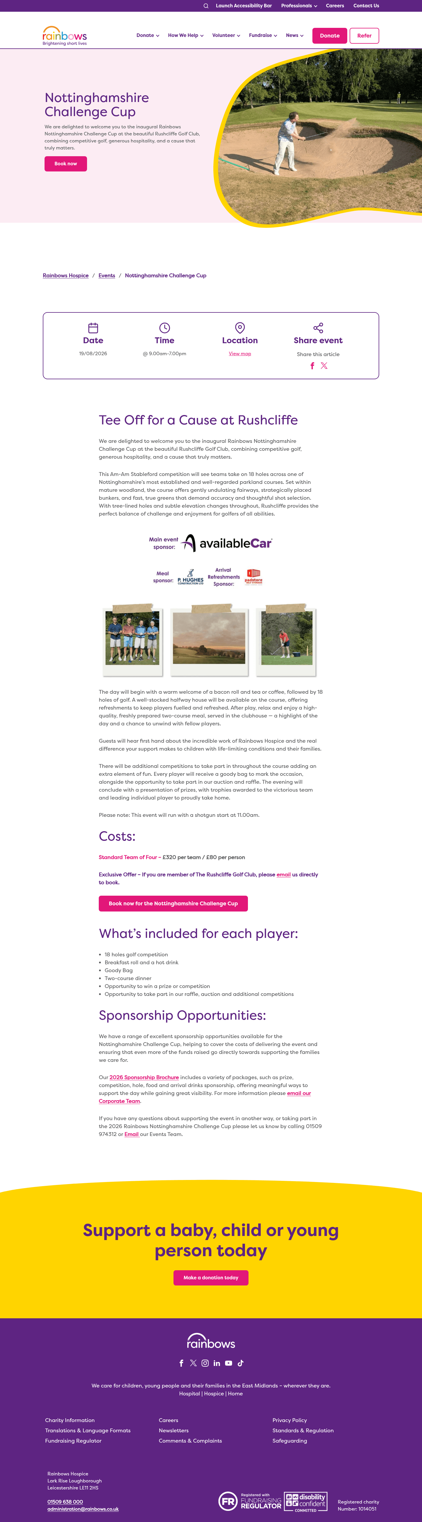 Rainbows Hospice for Children and Young People landing page