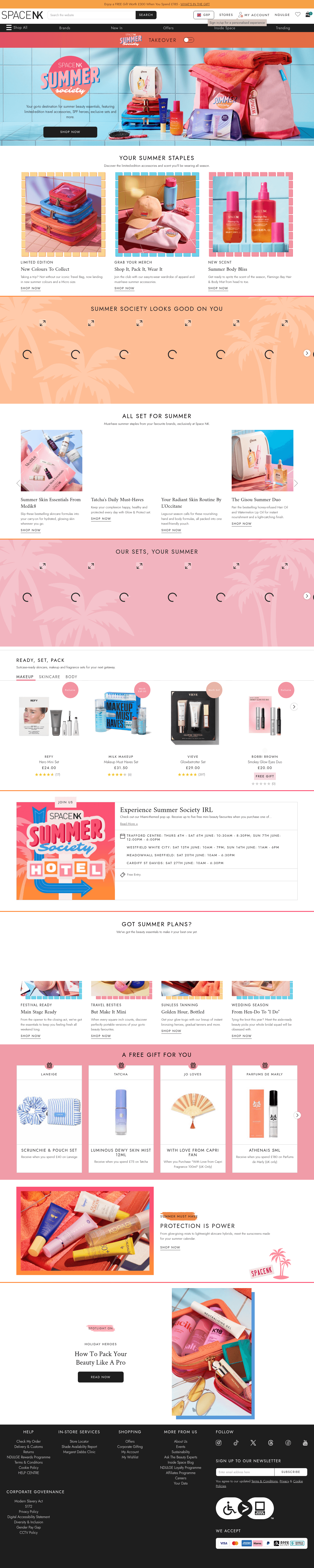 Space NK landing page