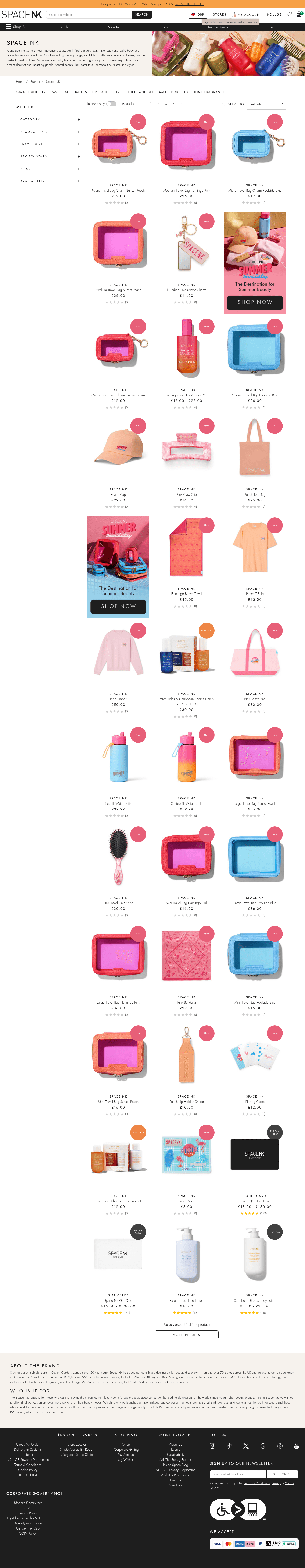 Space NK landing page