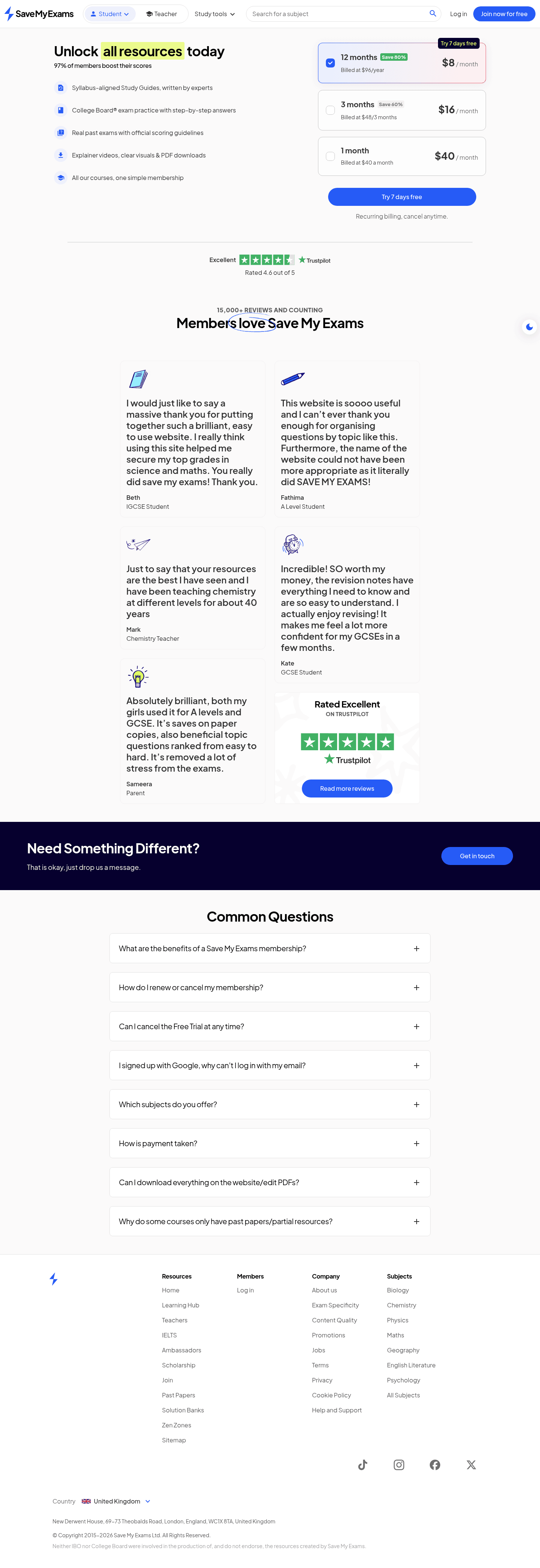 Save My Exams landing page