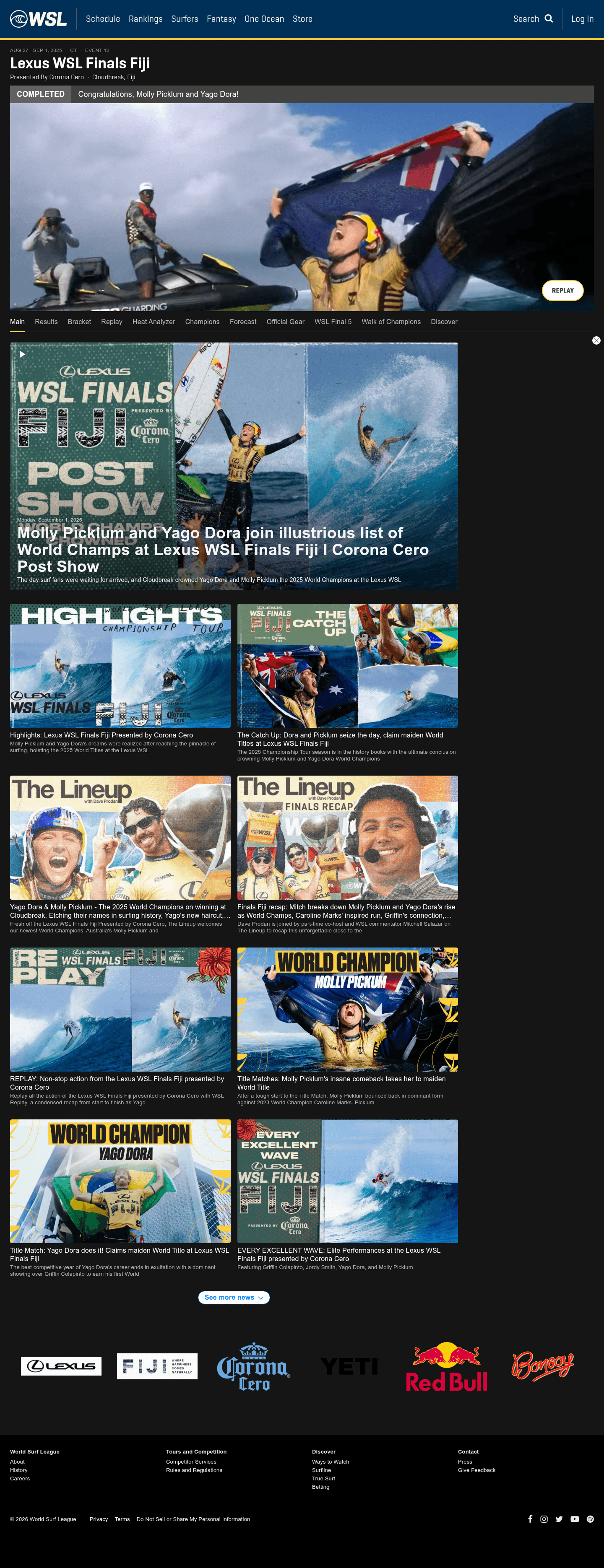 World Surf League landing page