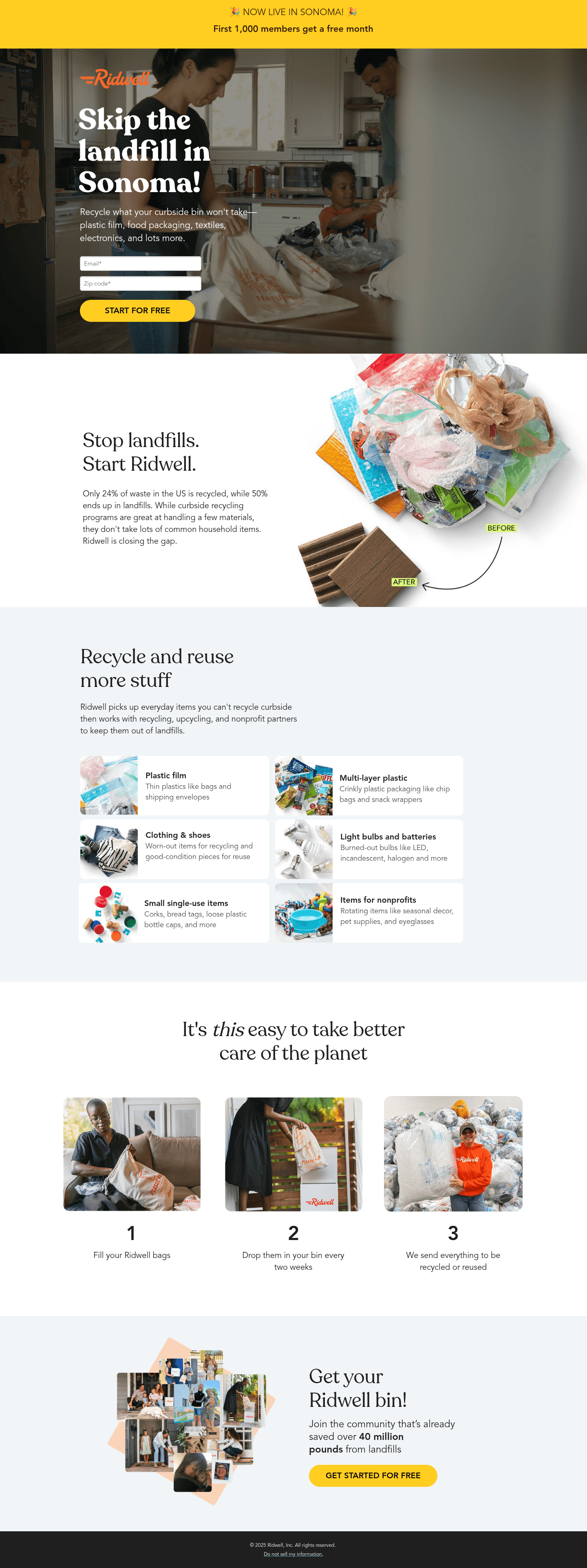 Ridwell landing page