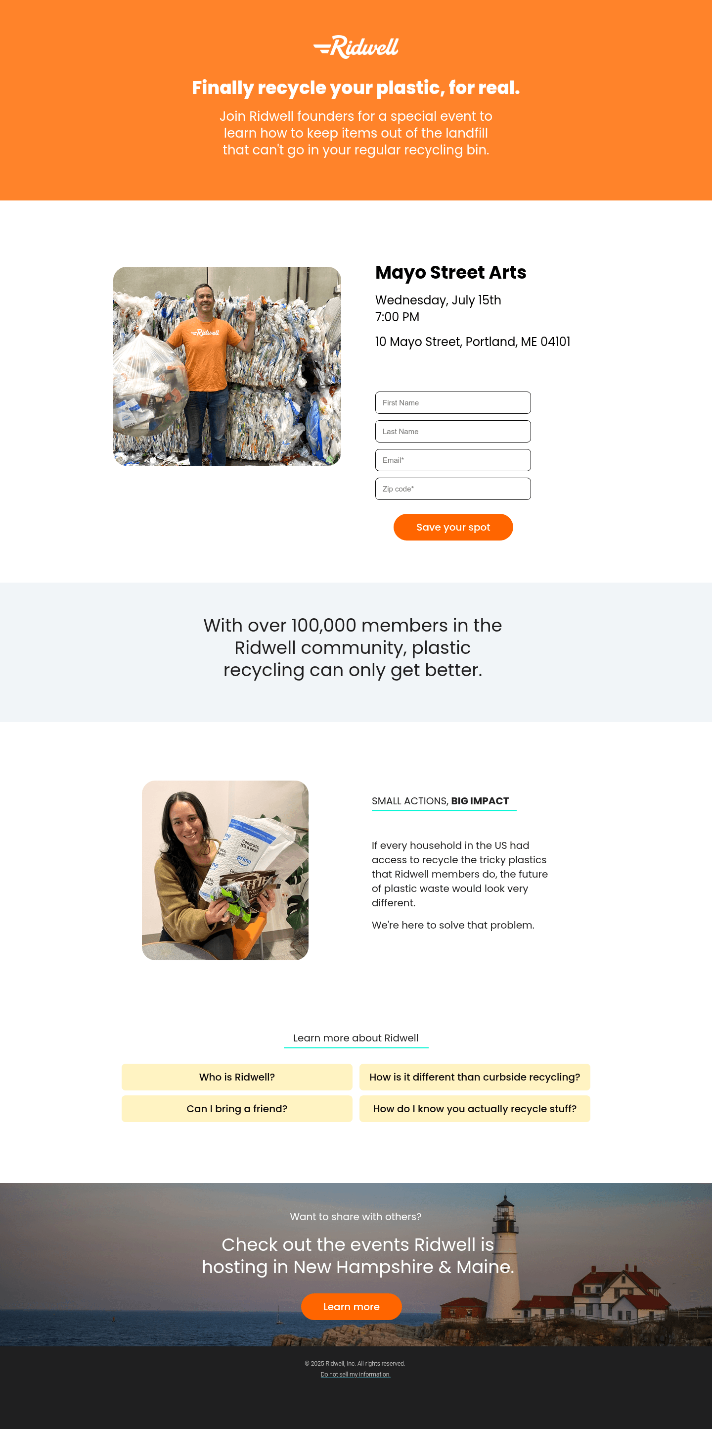 Ridwell landing page