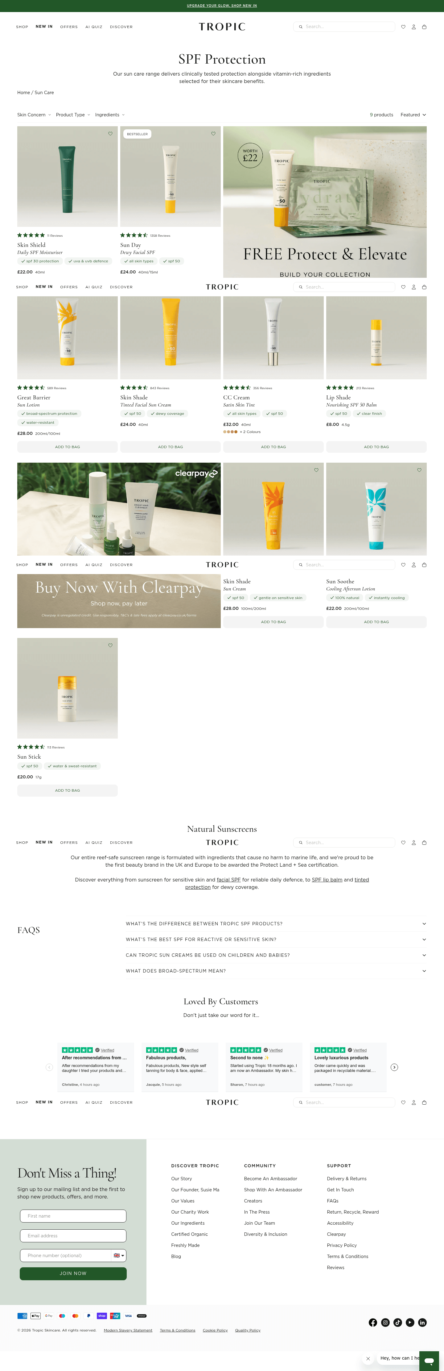 Tropic Skincare landing page