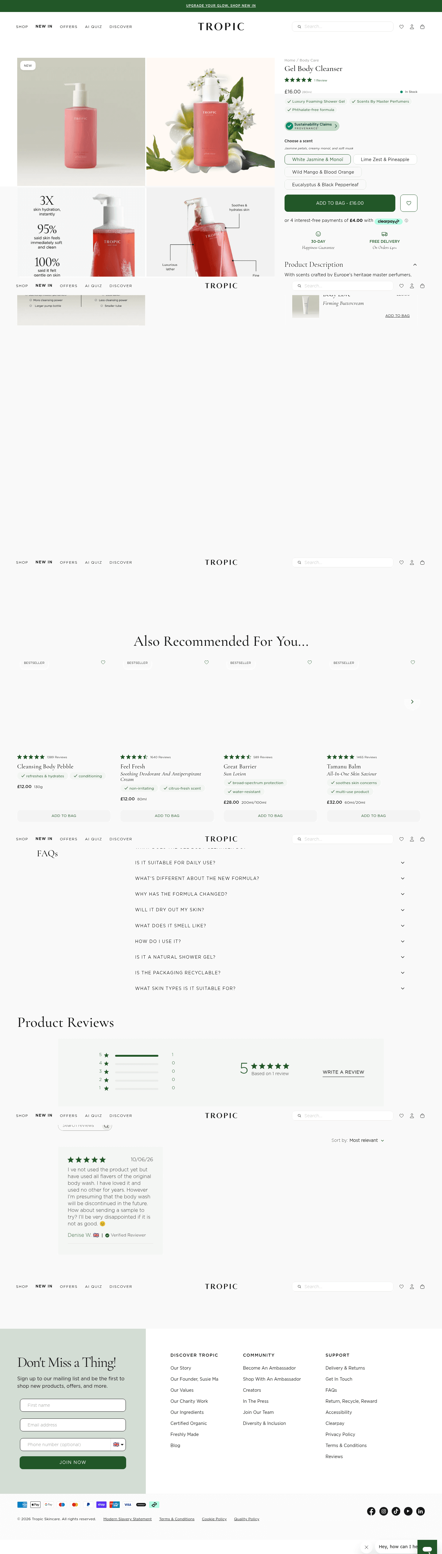 Tropic Skincare landing page