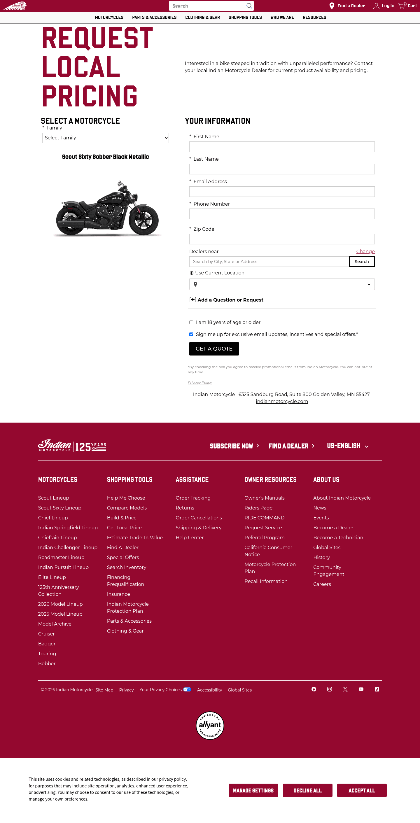 Indian Motorcycle Company landing page