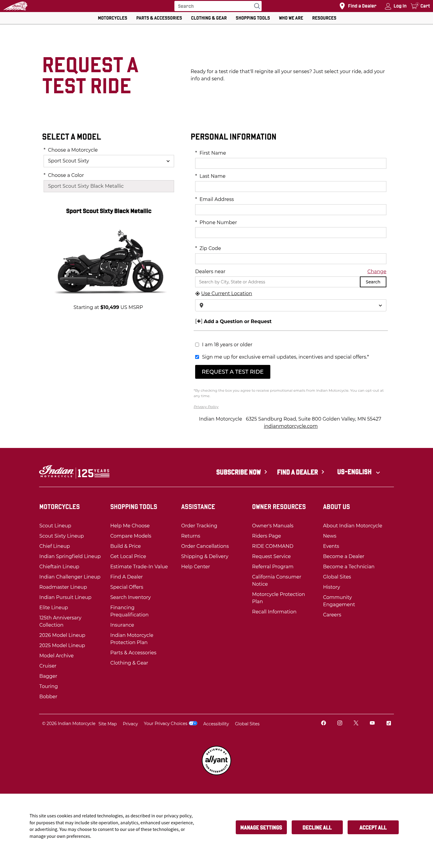 Indian Motorcycle Company landing page