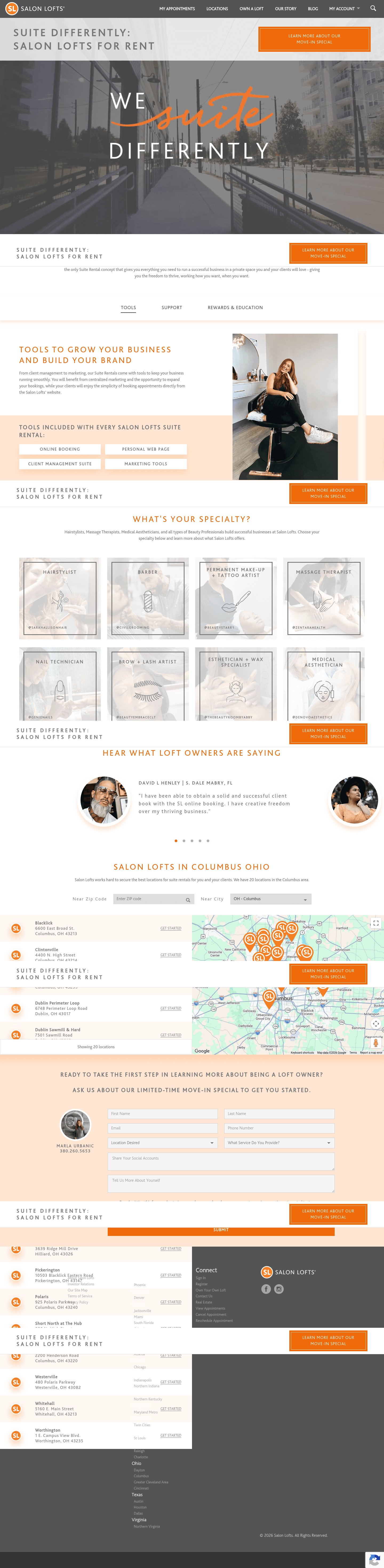 Salon Lofts landing page