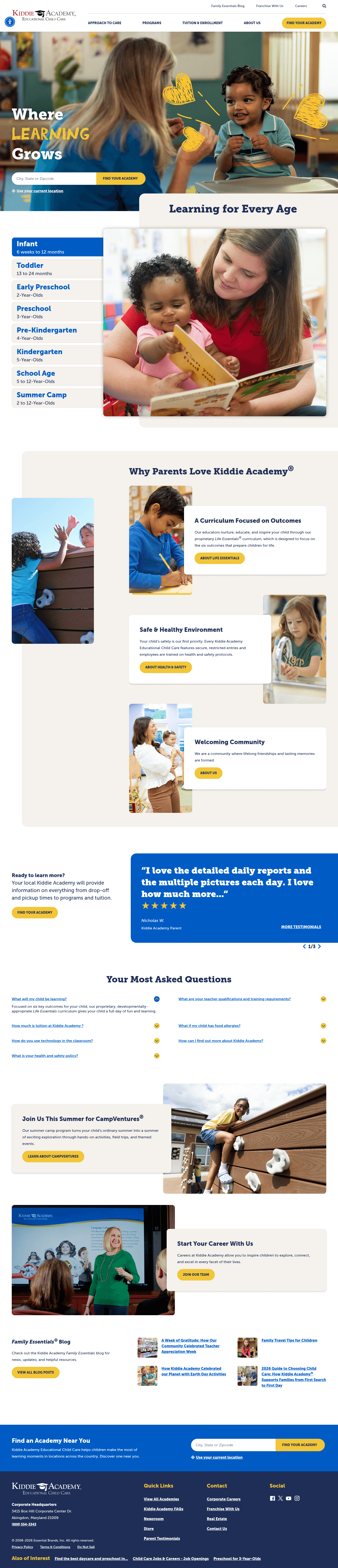 Kiddie Academy landing page