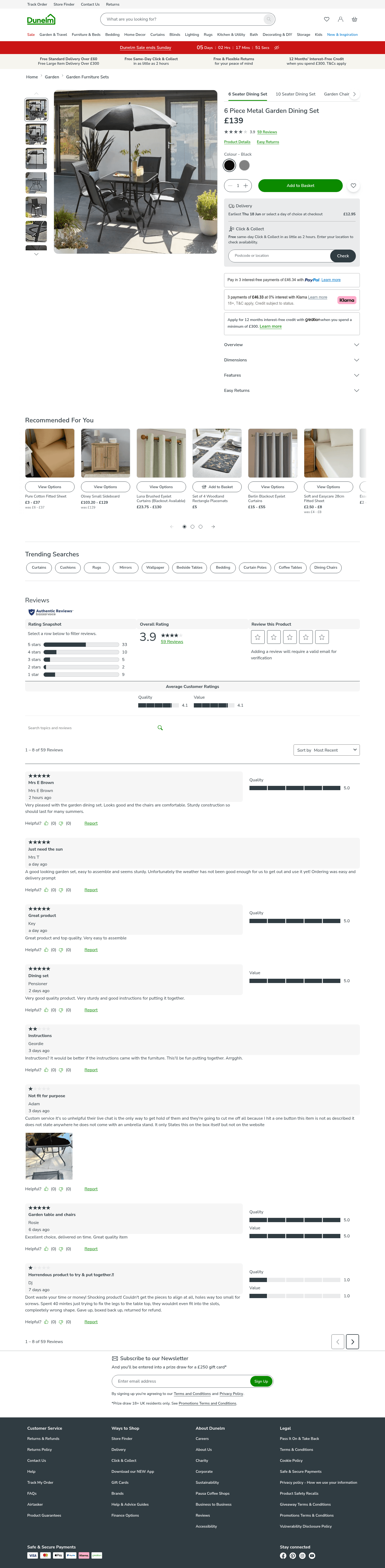 Dunelm landing page