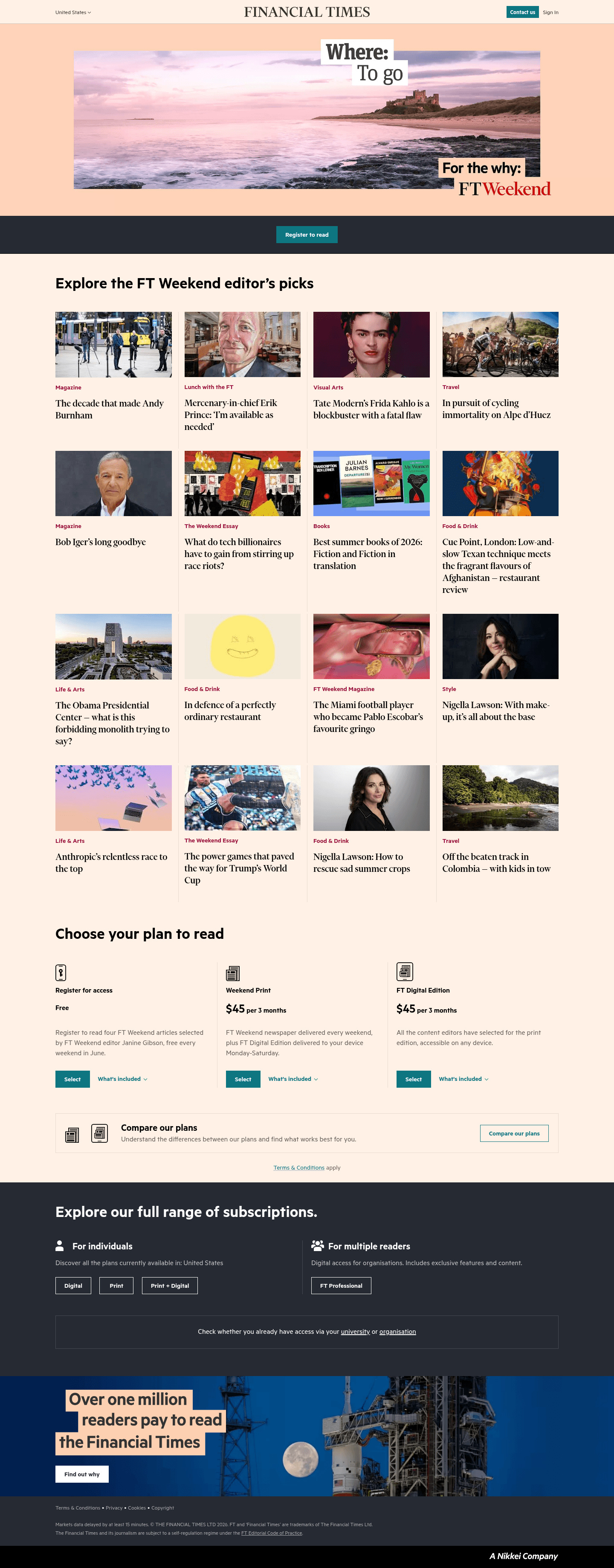 Financial Times landing page