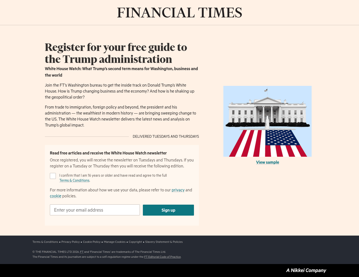 Financial Times landing page